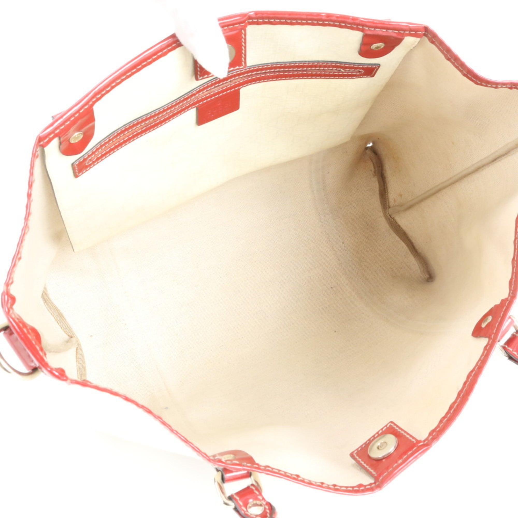 Gucci Off-White Red Color Coated Canvas Leather Handbag Tote Bag (Pre-Owned)