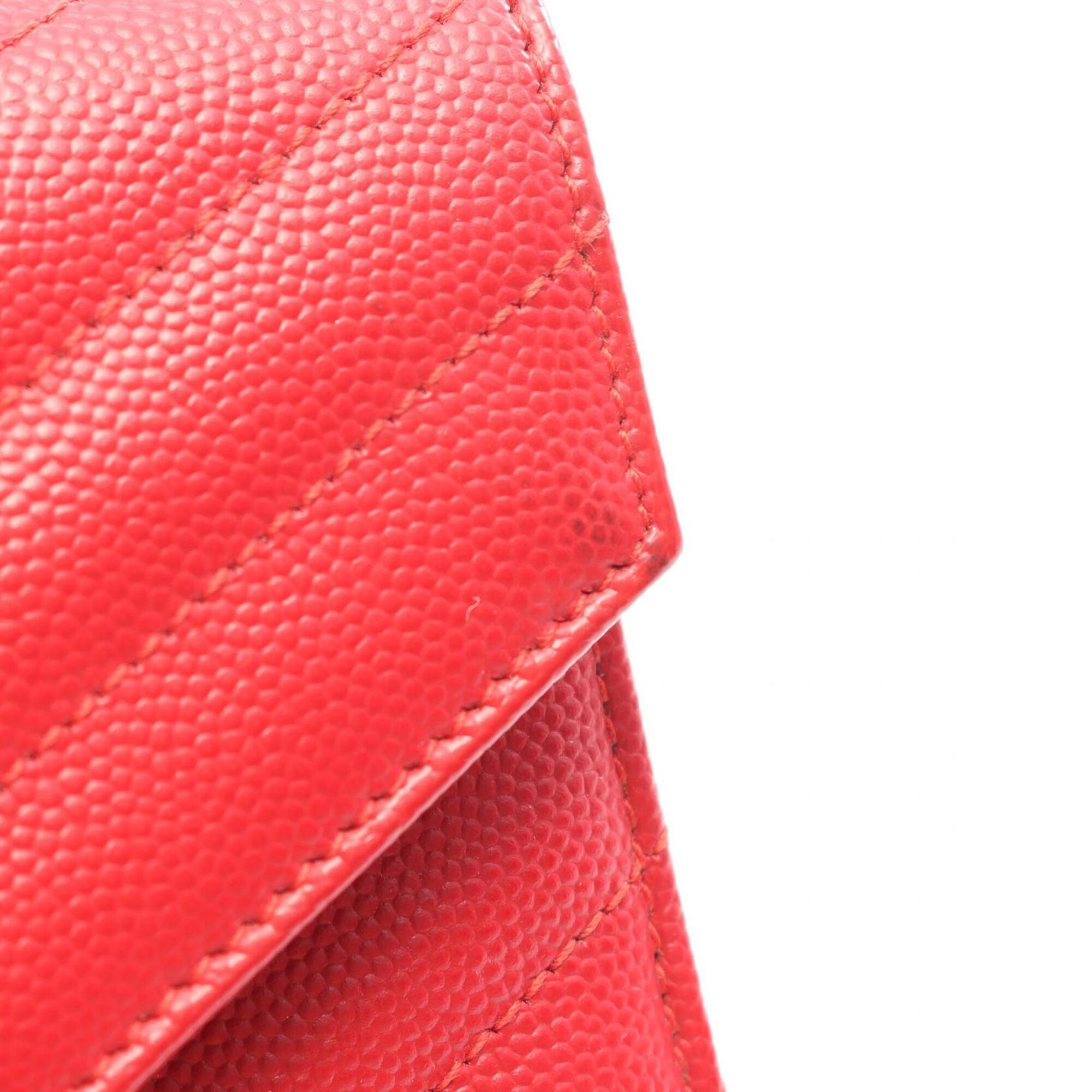 Yves Saint Laurent Red Color Leather Handbag Shoulder Bag (Pre-Owned)