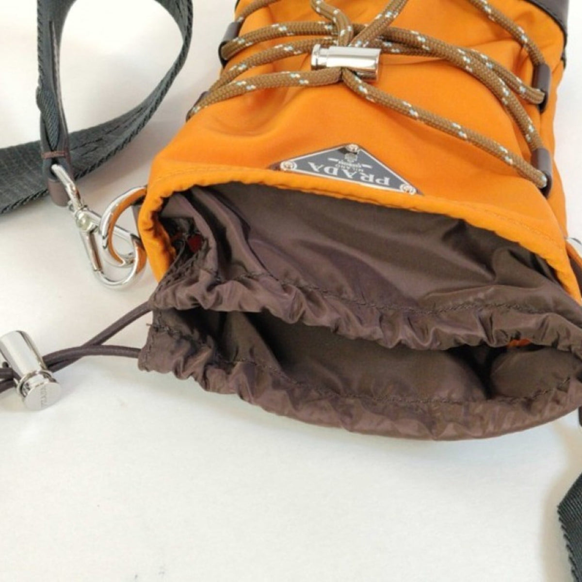 Prada Brown Orange Nylon Leather Shoulder Bag (Pre-Owned)