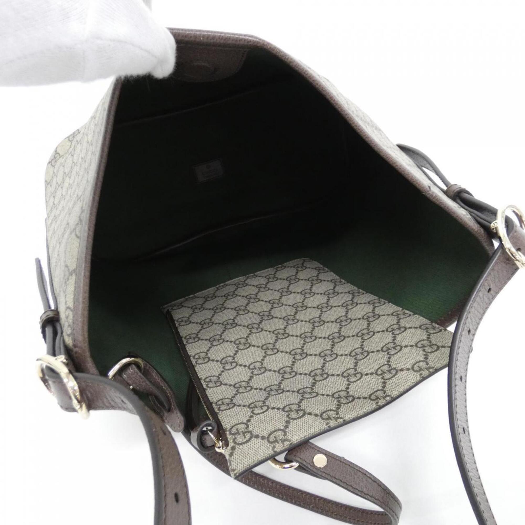 Gucci Beige Brown Coated Canvas Leather Shoulder Bag (Pre-Owned)