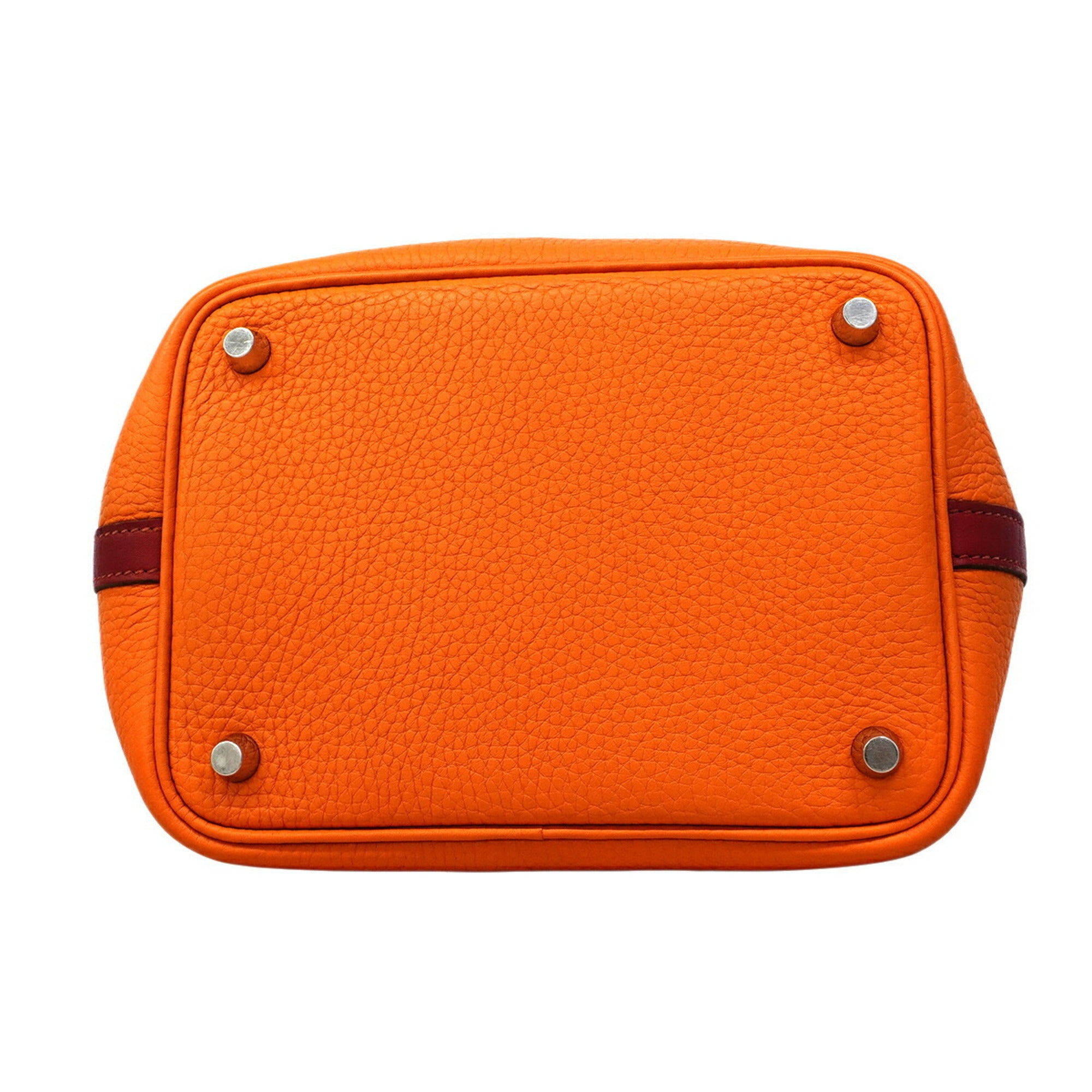 Hermes Orange Rouge Grenat Taurillon Clemence Leather Swift Leather Handbag (Pre-Owned)