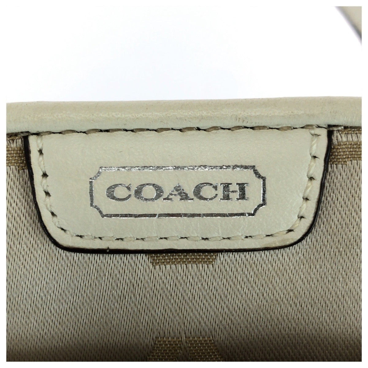 Coach Beige White Canvas Leather Shoulder Bag Tote Bag (Pre-Owned)