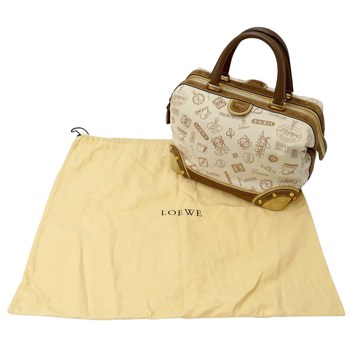 Loewe Beige Brown Canvas Boston Bag Handbag (Pre-Owned)