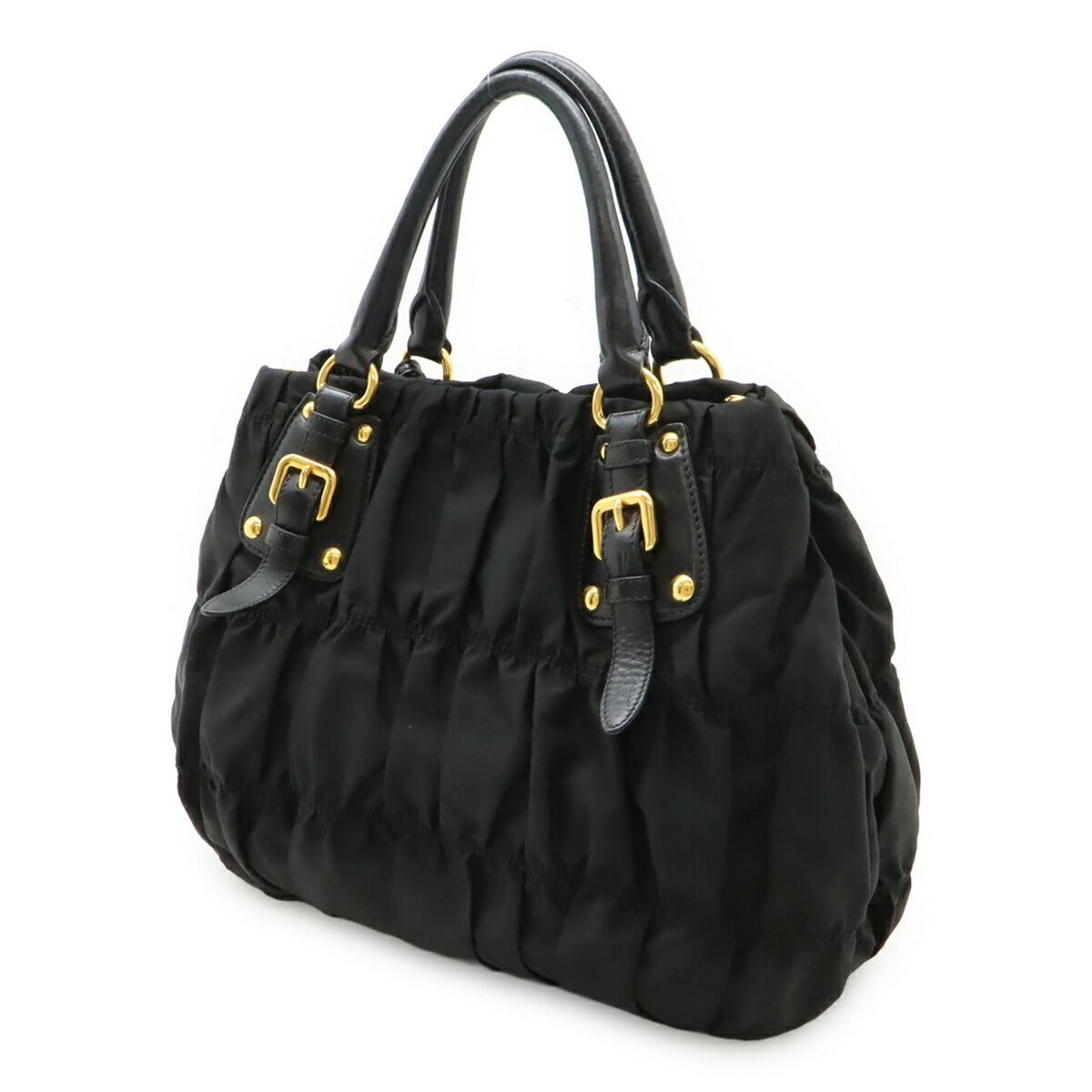 Prada Black Nero Nylon Leather Handbag Shoulder Bag Tote Bag (Pre-Owned)