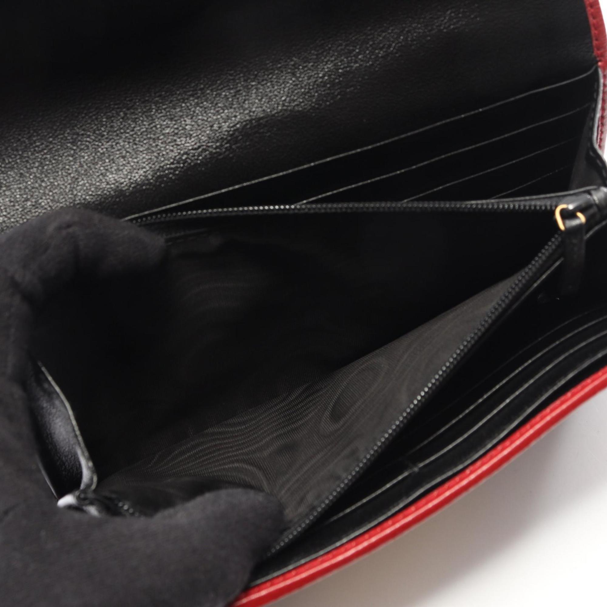 Gucci Beige Black Red Color Leather Long Wallet (Bi-Fold) (Pre-Owned)