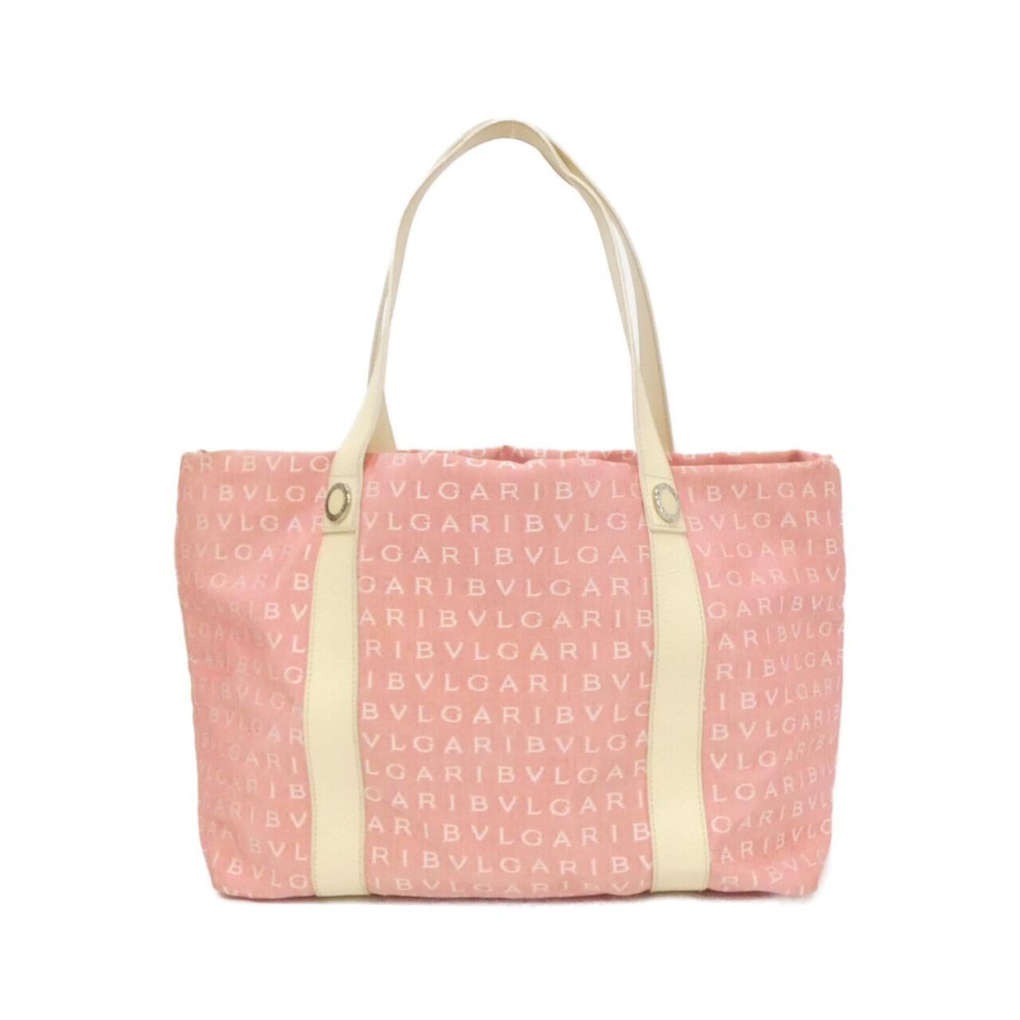 Bvlgari Ivory Pink Canvas Leather Handbag Pouch (Pre-Owned)