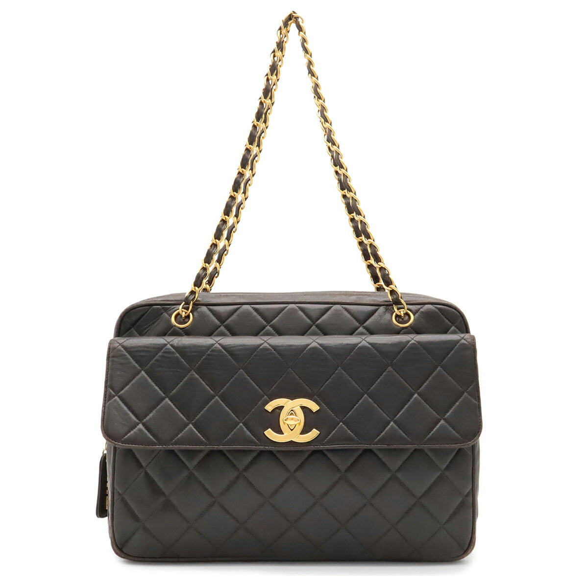 Chanel Matelasse Black Leather Shoulder Bag Tote Bag (Pre-Owned)