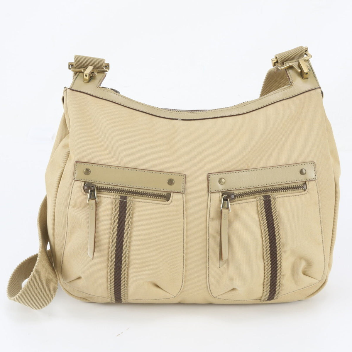Gucci Beige Leather Canvas Crossbody Bag Handbag Shoulder Bag Tote Bag (Pre-Owned)