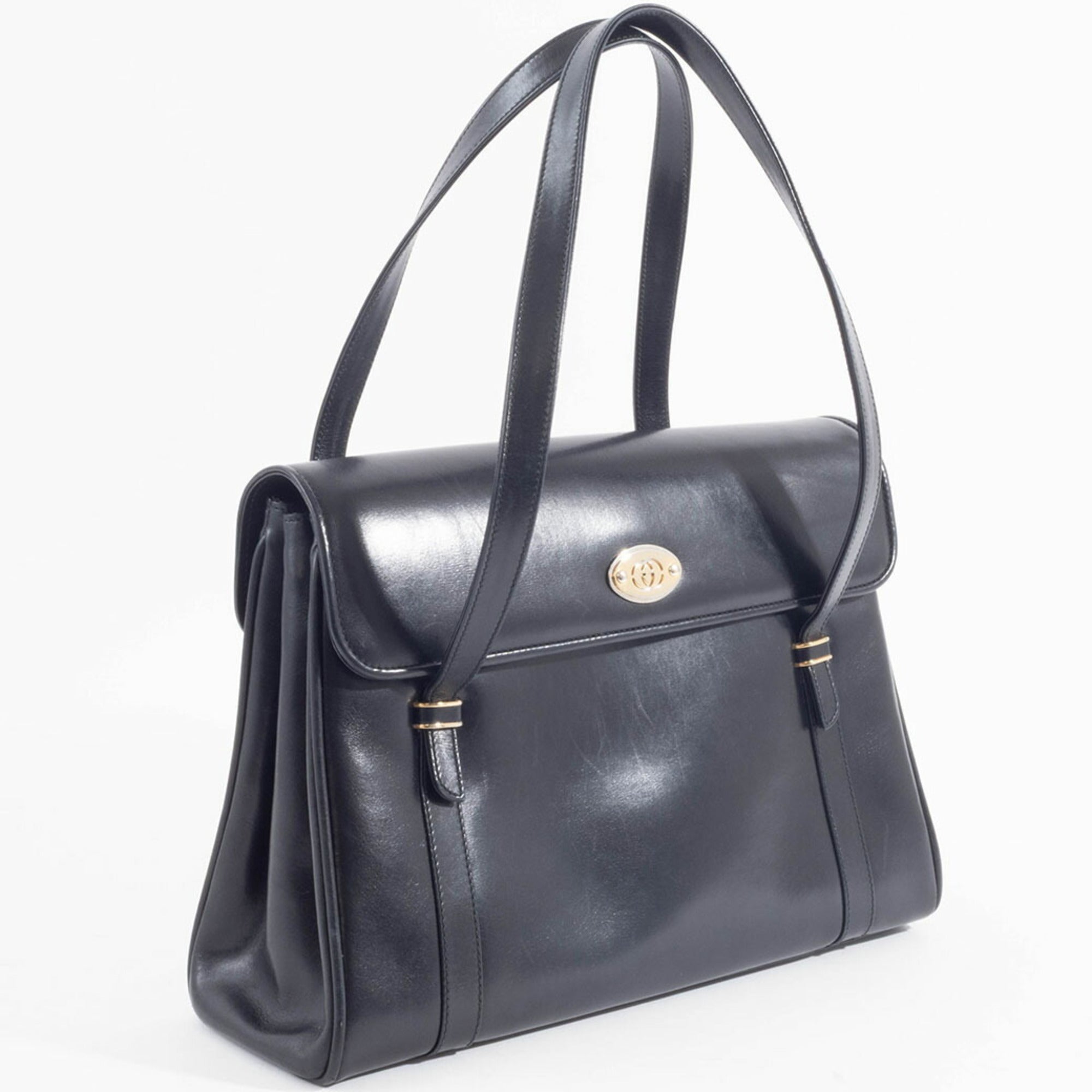 Gucci Black Leather Shoulder Bag Tote Bag (Pre-Owned)
