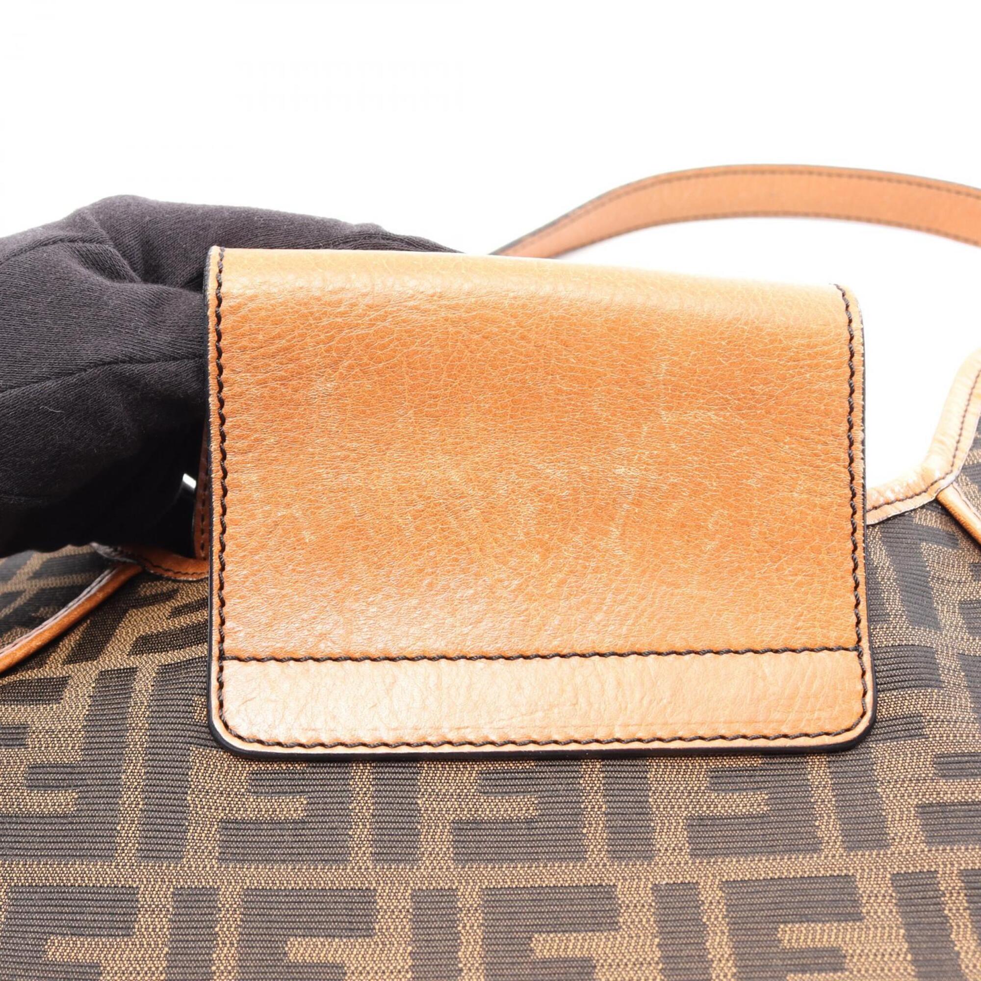 Fendi Black Brown Canvas Leather Handbag Shoulder Bag (Pre-Owned)