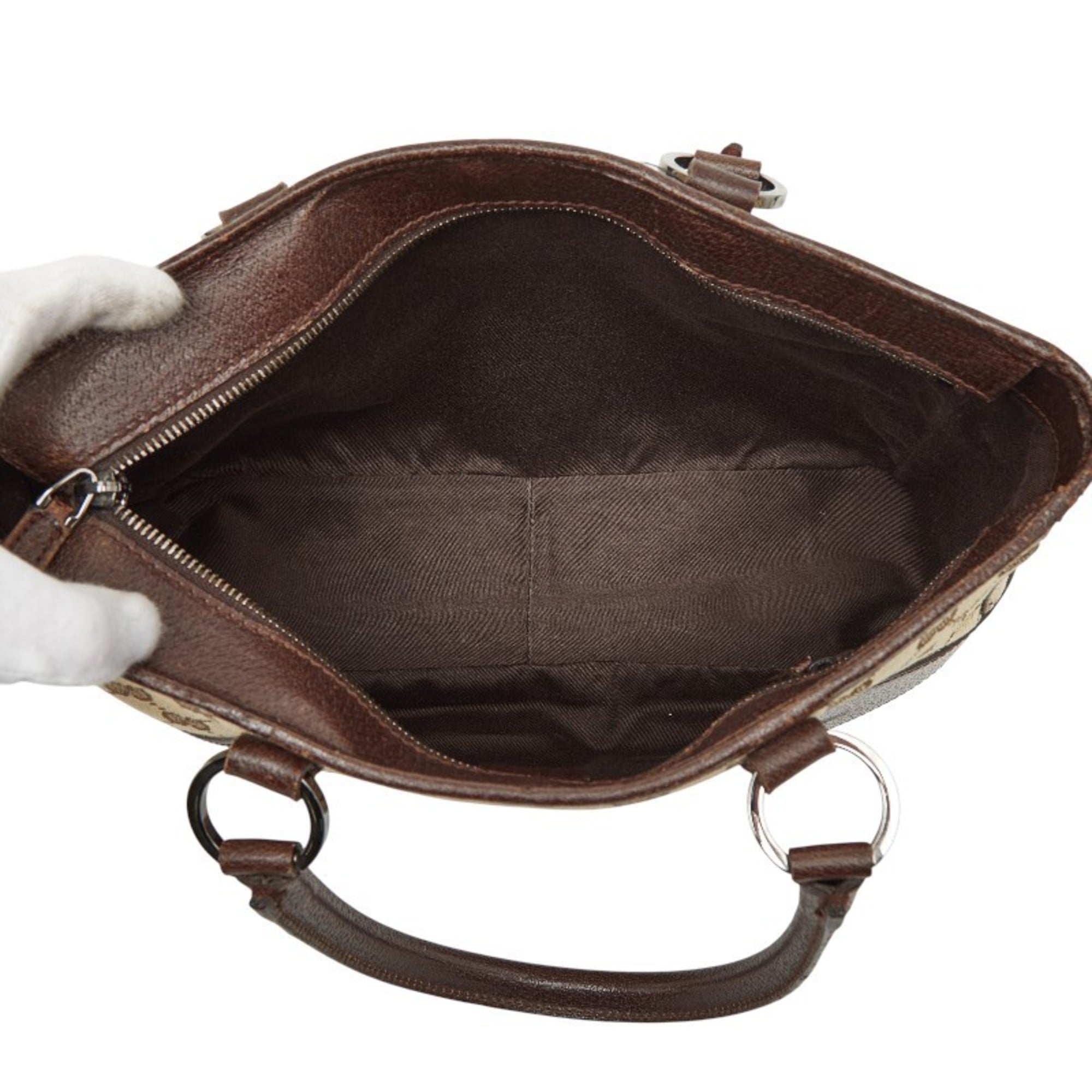 Gucci Beige Brown Canvas Leather Handbag Tote Bag (Pre-Owned)