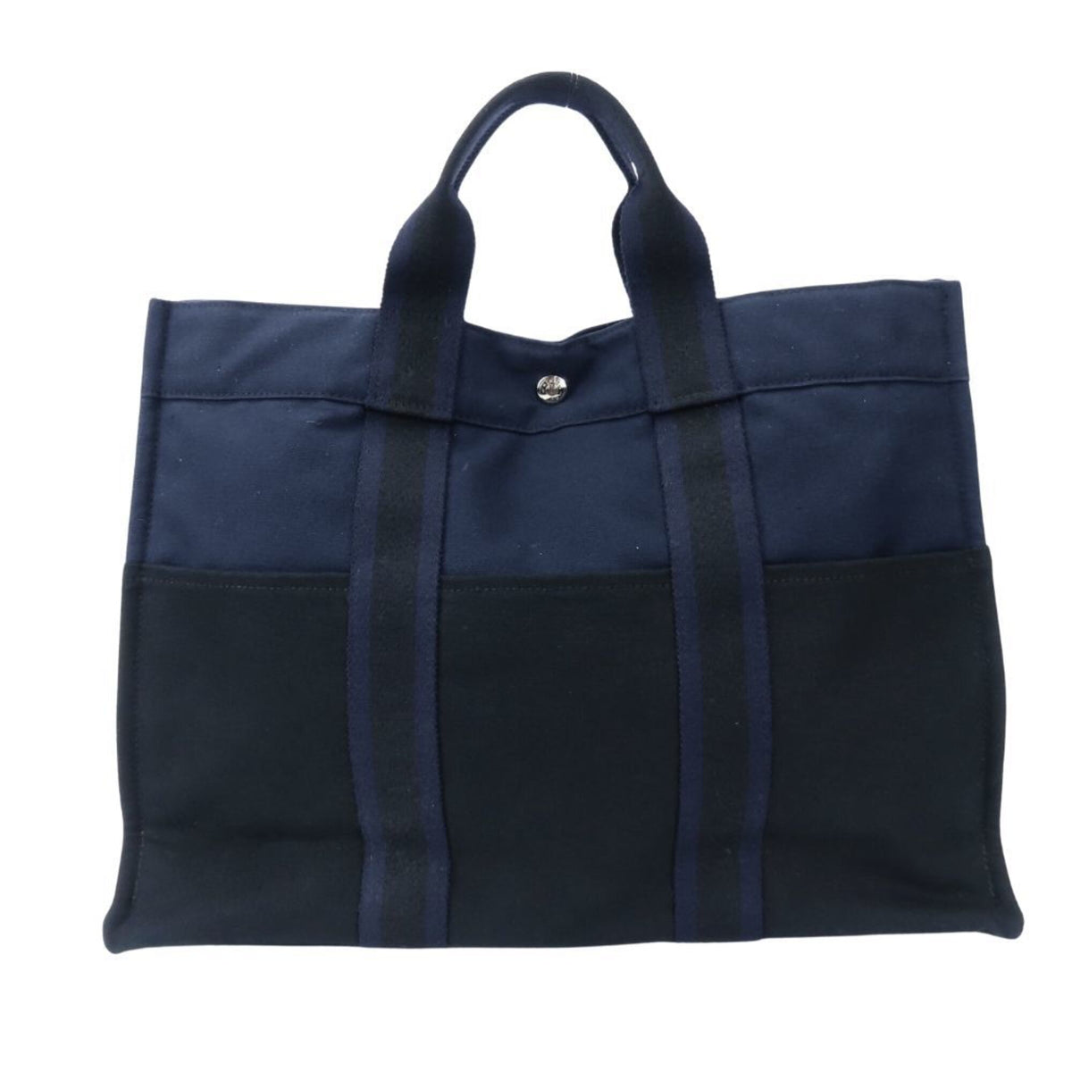 Hermes Black Navy Canvas Tote Bag (Pre-Owned)
