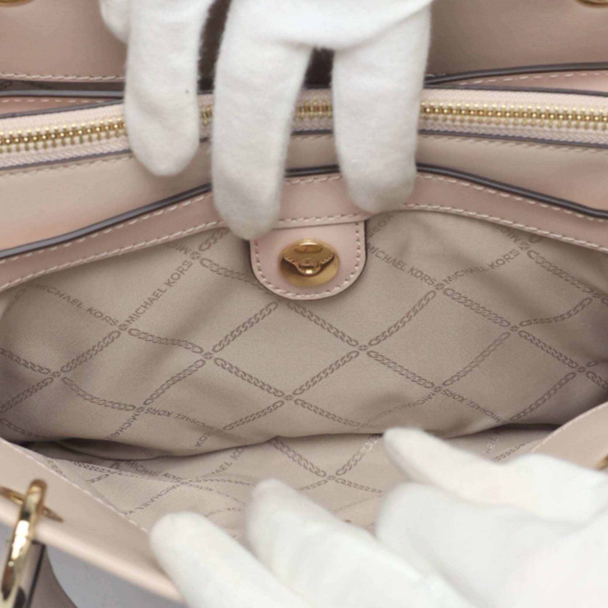 Michael Kors Pink Beige Leather Handbag Shoulder Bag (Pre-Owned)