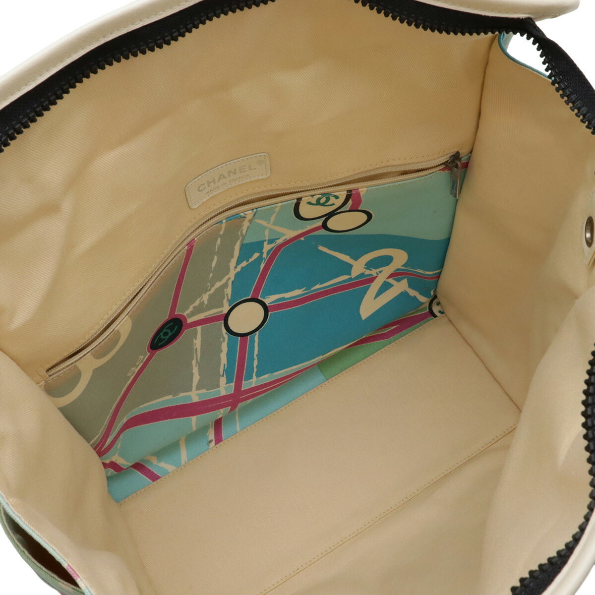 Chanel Blue Blue Green Multi-Color Canvas Shoulder Bag Tote Bag (Pre-Owned)