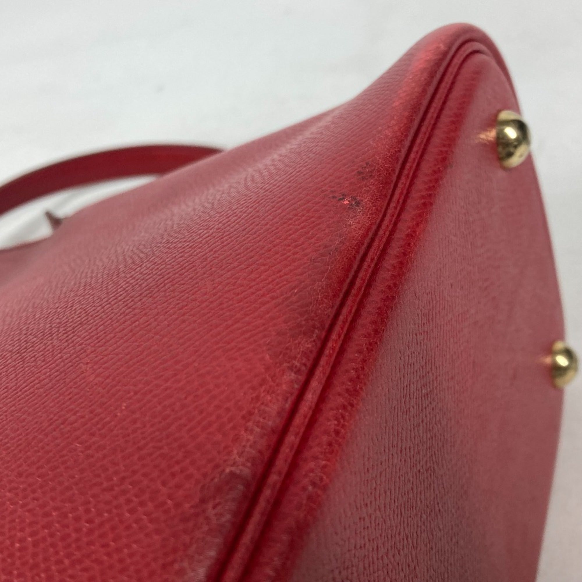 Hermes Red Color Courchevel Leather Handbag Shoulder Bag Tote Bag (Pre-Owned)