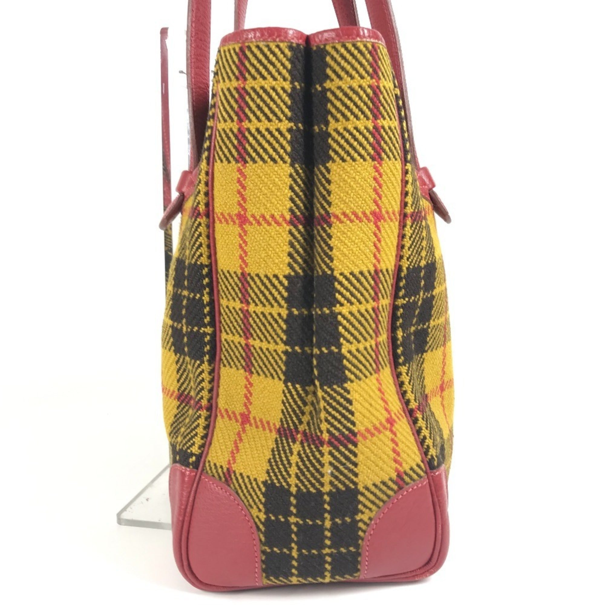 Hermes Green Red Color Yellow Wool Leather Shoulder Bag Tote Bag (Pre-Owned)