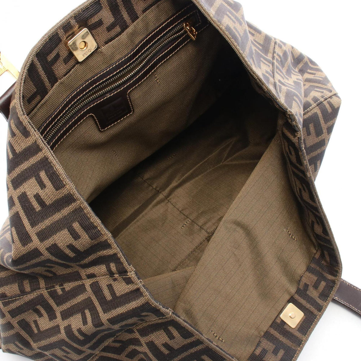 Fendi Brown Canvas Leather Handbag Tote Bag (Pre-Owned)