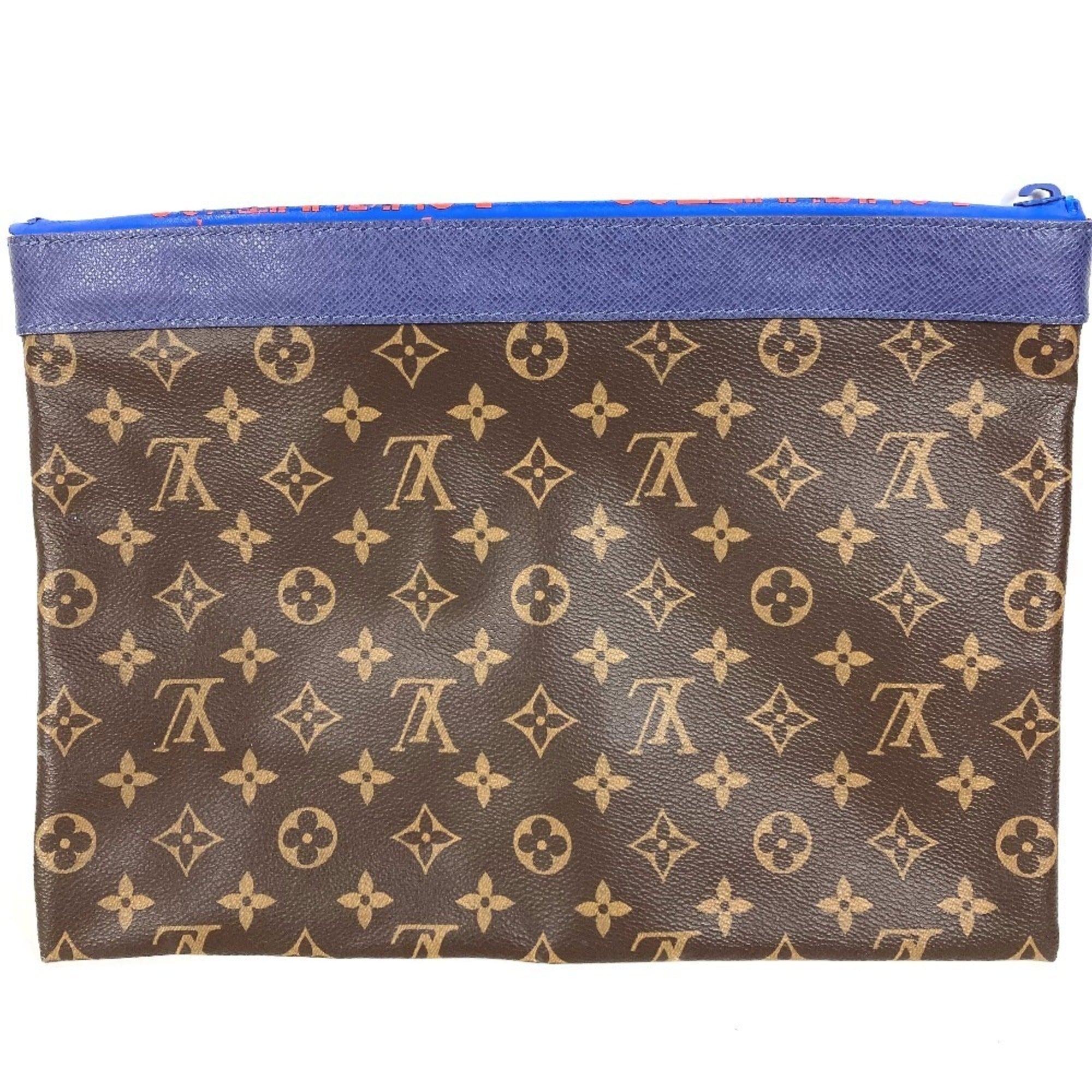 Louis Vuitton Blue Brown Red Color Monogram Canvas Clutch Bag Handbag Pochette Pouch (Pre-Owned)