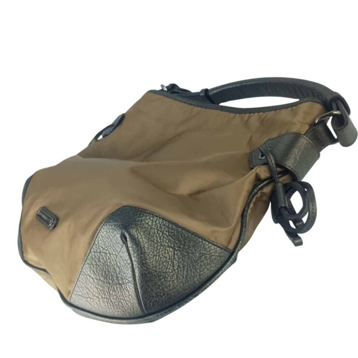 Burberry Bronze Nylon Leather Handbag Shoulder Bag (Pre-Owned)