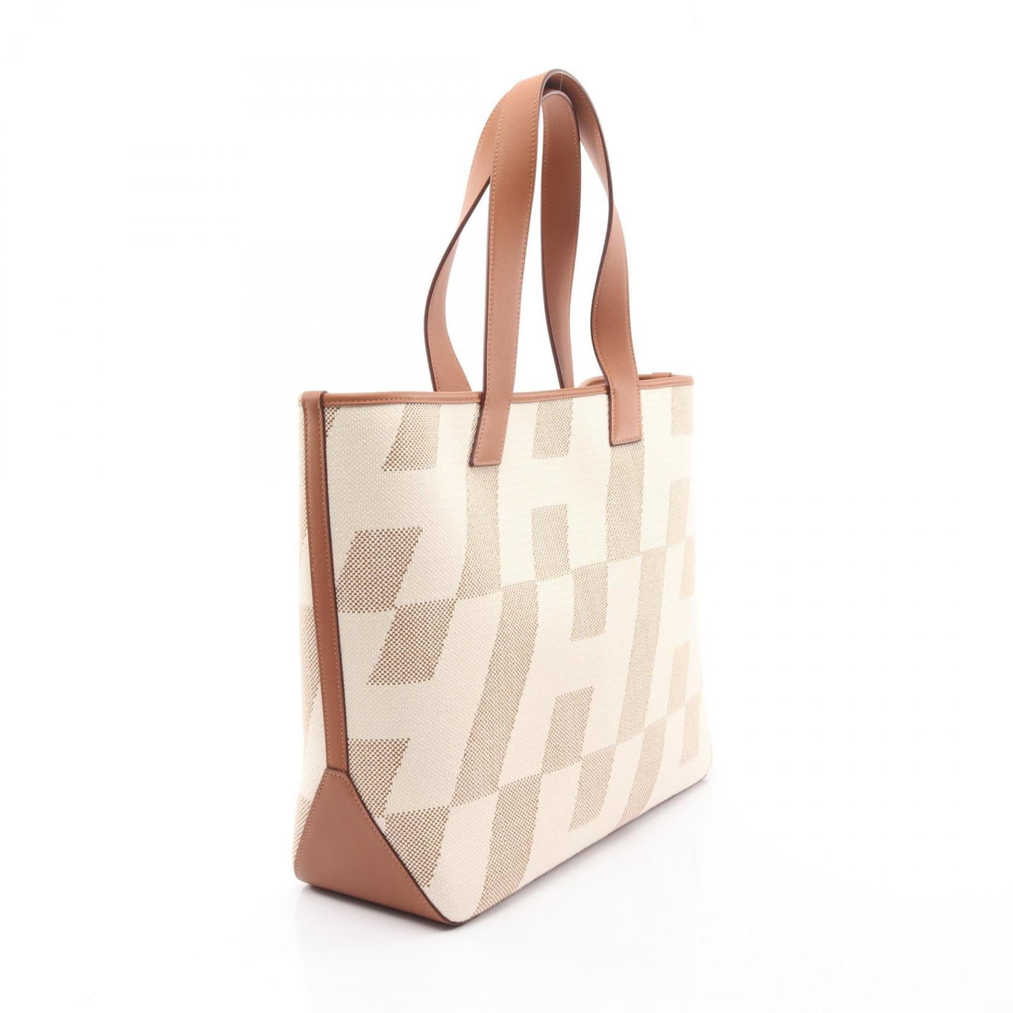 Hermes Beige Brown Canvas Toile H Swift Leather Tote Bag (Pre-Owned)