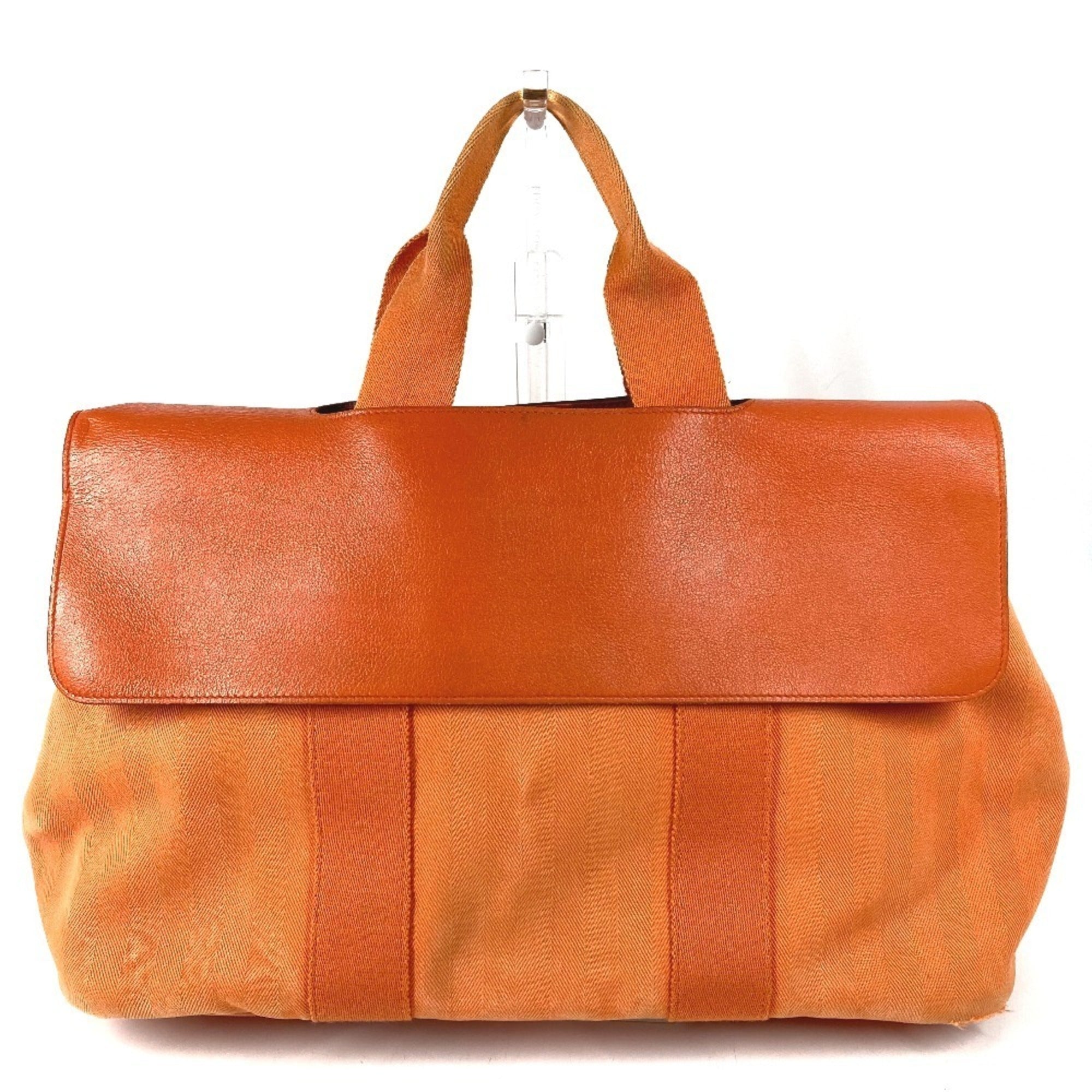 Hermes Orange Toile Chevron Handbag Pouch Tote Bag (Pre-Owned)