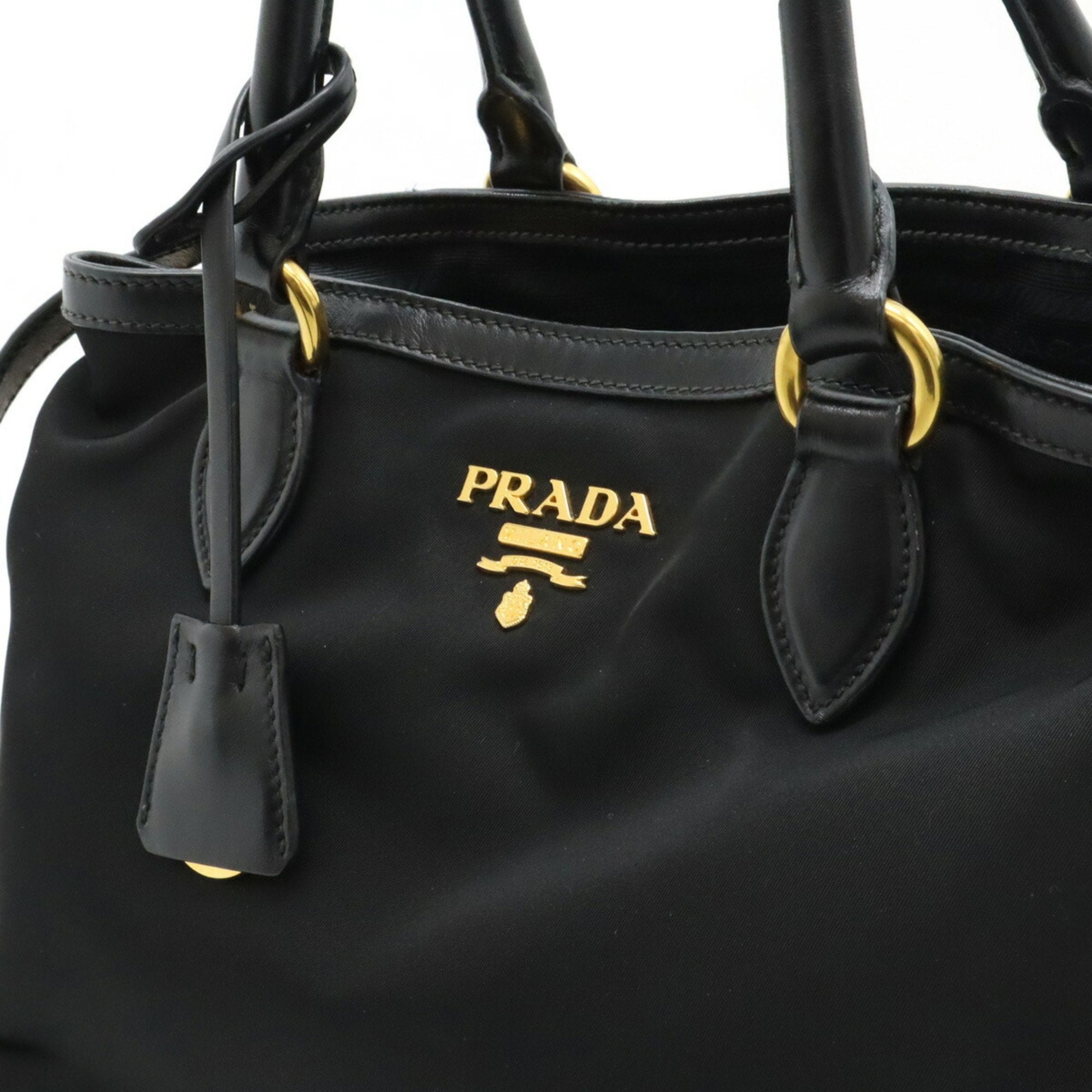 Prada Black Nero Nylon Leather Handbag Shoulder Bag (Pre-Owned)