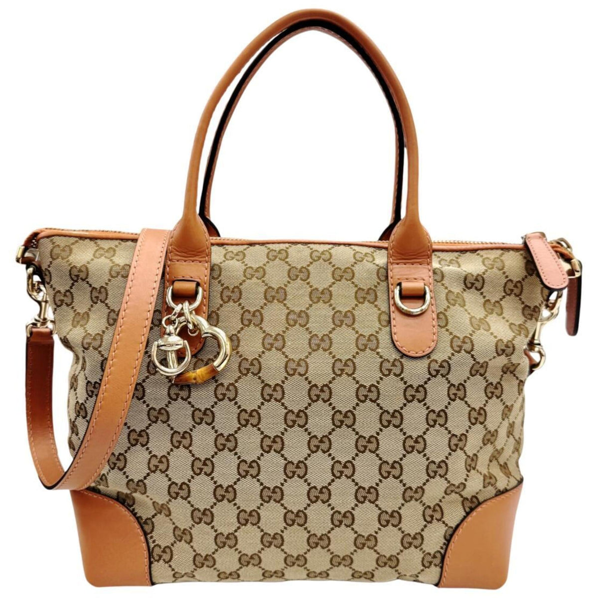 Gucci Beige Pink Beige Canvas Shoulder Bag (Pre-Owned)