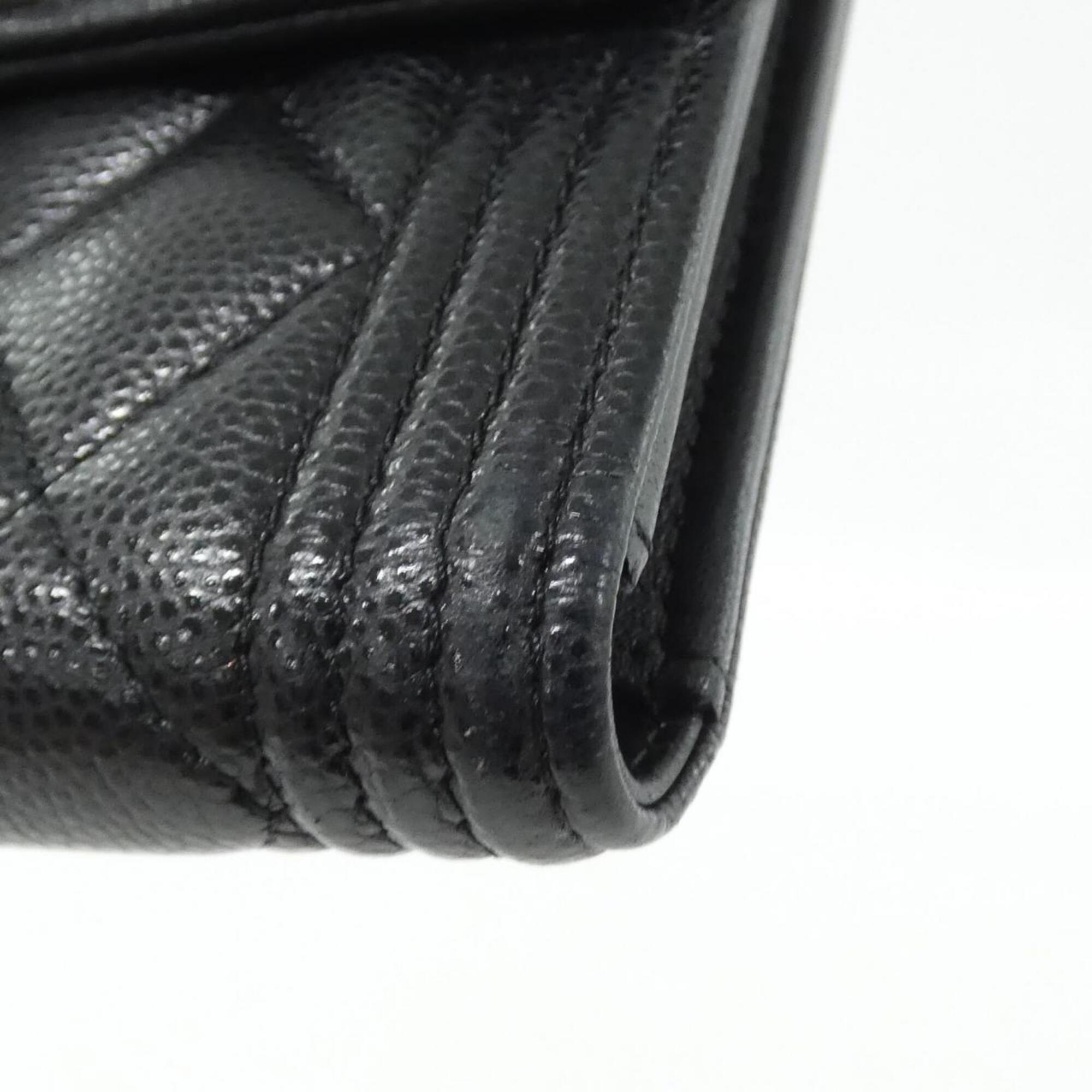 Chanel Black Grained Calfskin Wallet (Tri-Fold) (Pre-Owned)