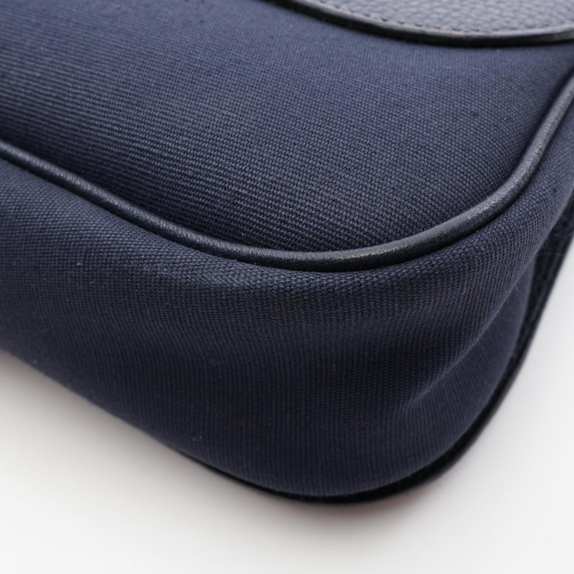 Hermes Blue Indigo Navy Vache Liegee Leather Toile Officier Handbag Shoulder Bag (Pre-Owned)