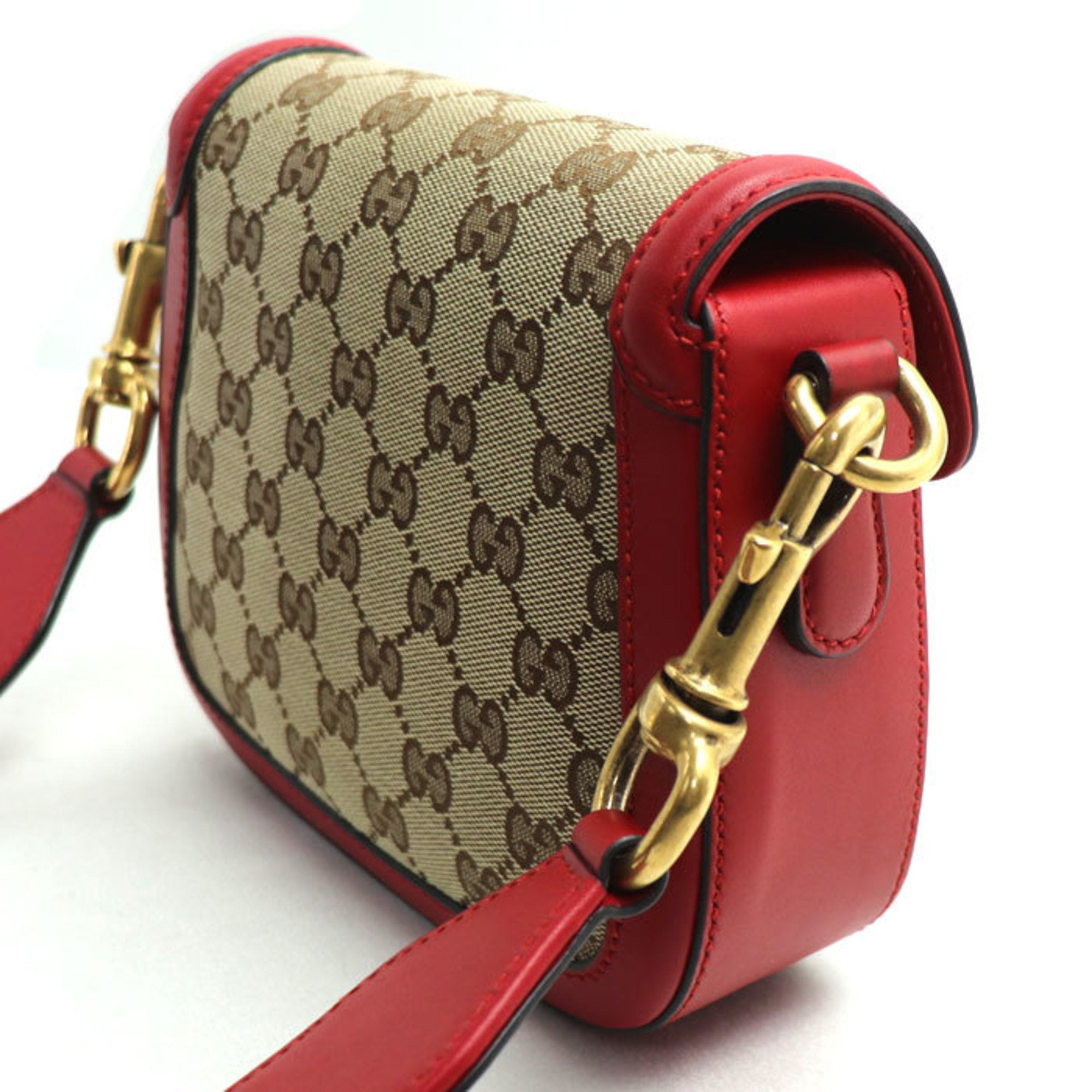 Gucci Gg Canvas Beige Red Color Gg Canvas Leather Shoulder Bag (Pre-Owned)
