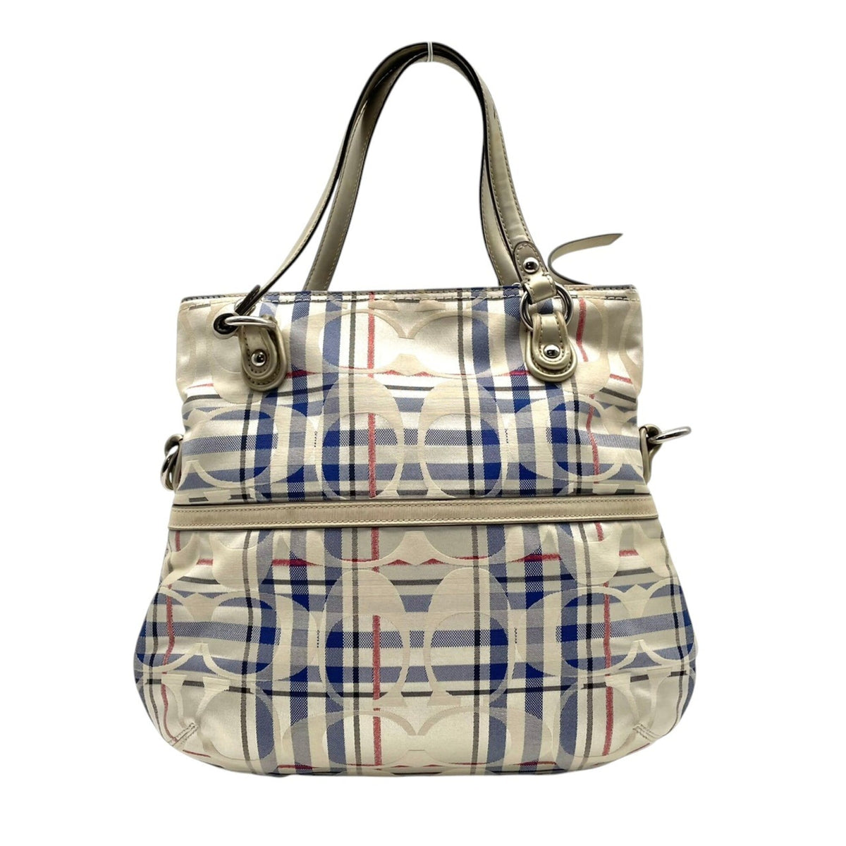 Coach Blue Ivory Canvas Leather Handbag Shoulder Bag Tote Bag (Pre-Owned)