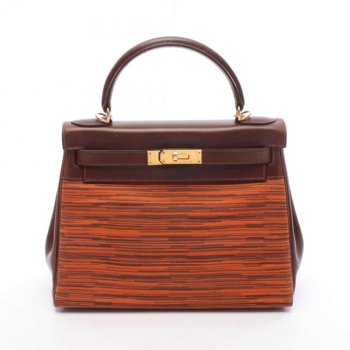 Hermes Brown Multi-Color Orange Vibrato Leather Leather Handbag (Pre-Owned)