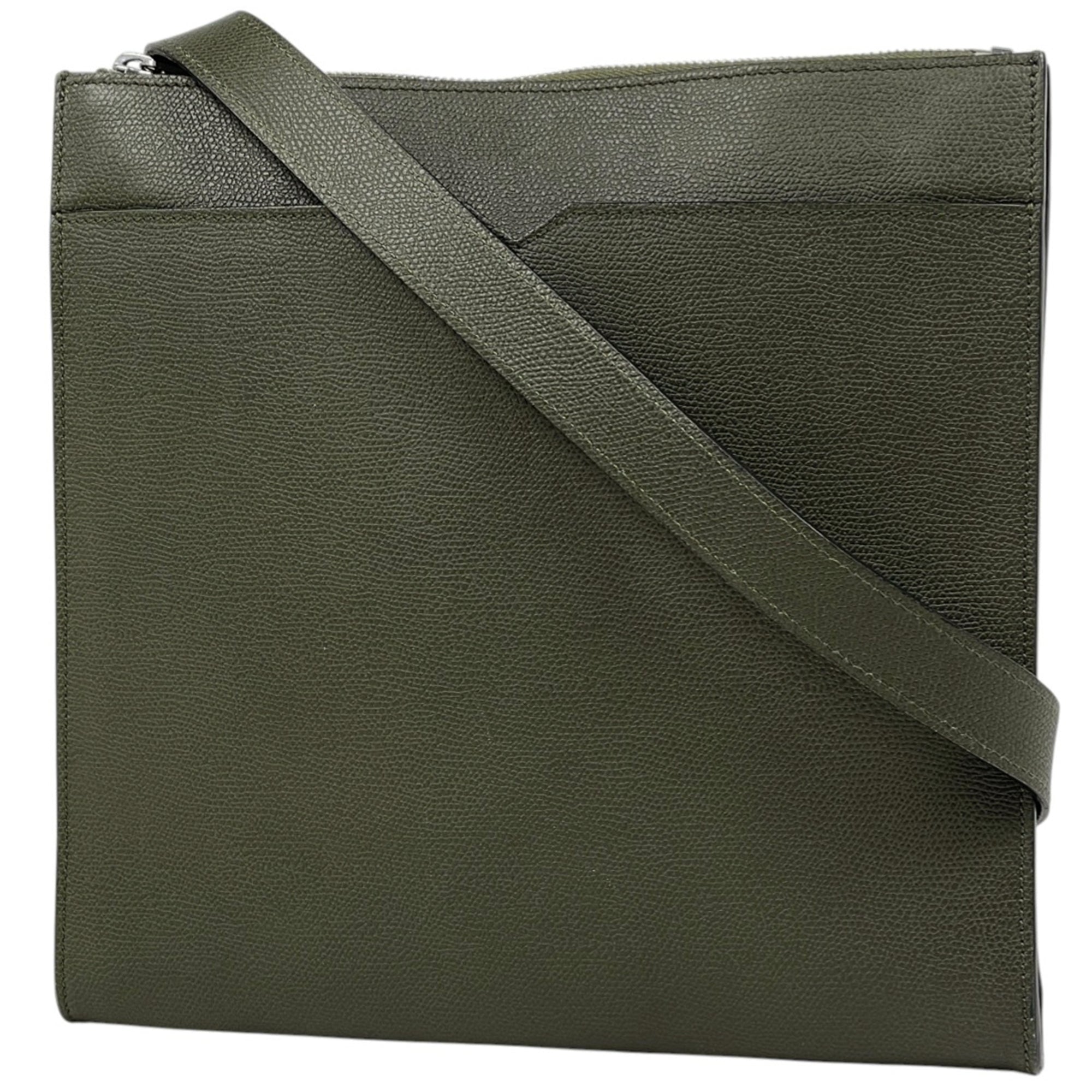 Valextra Green Khaki Leather Shoulder Bag (Pre-Owned)