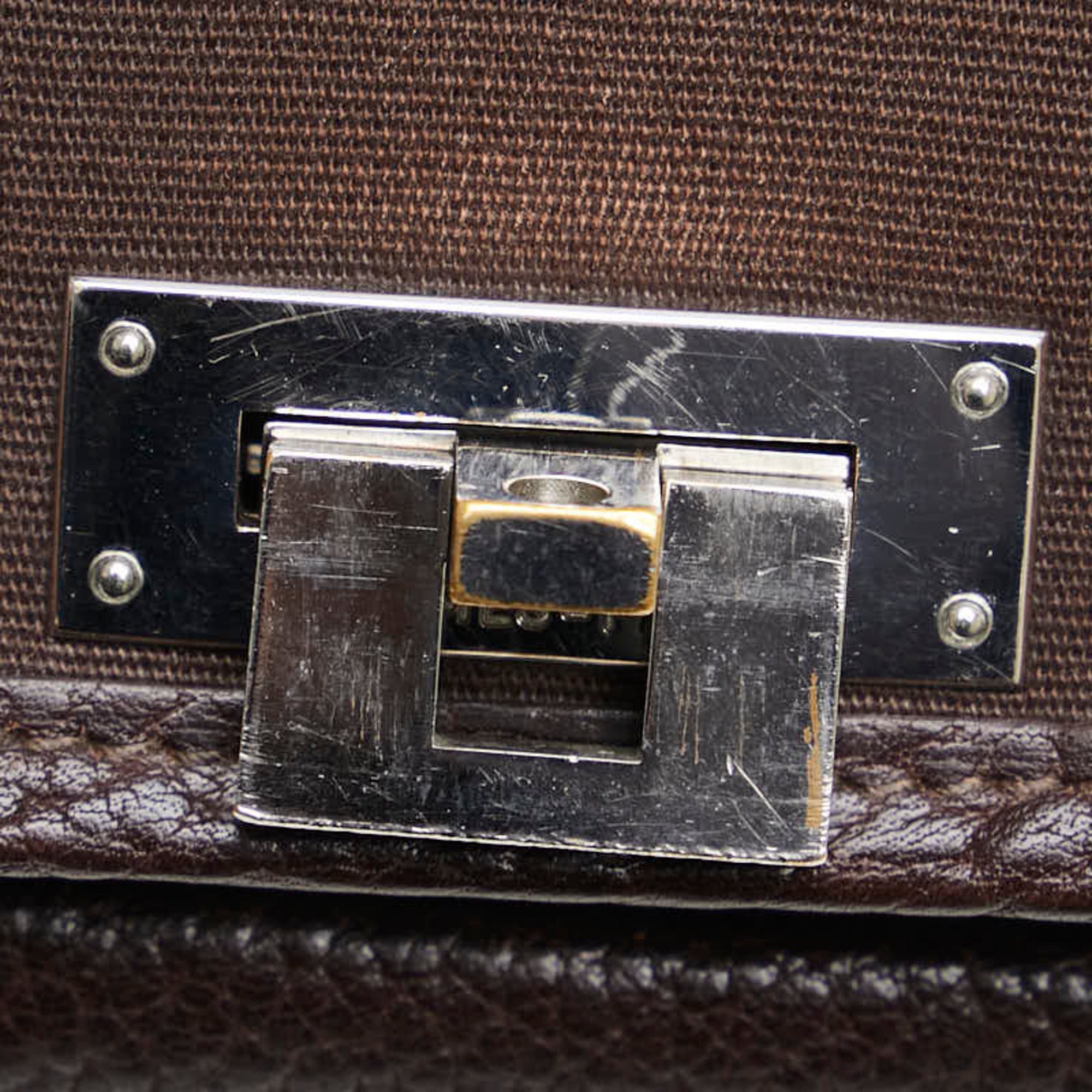 Hermes Brown Canvas Leather Handbag Shoulder Bag (Pre-Owned)