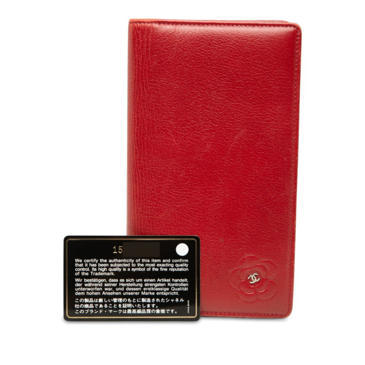 Chanel Red Color Leather Long Wallet (Bi-Fold) (Pre-Owned)