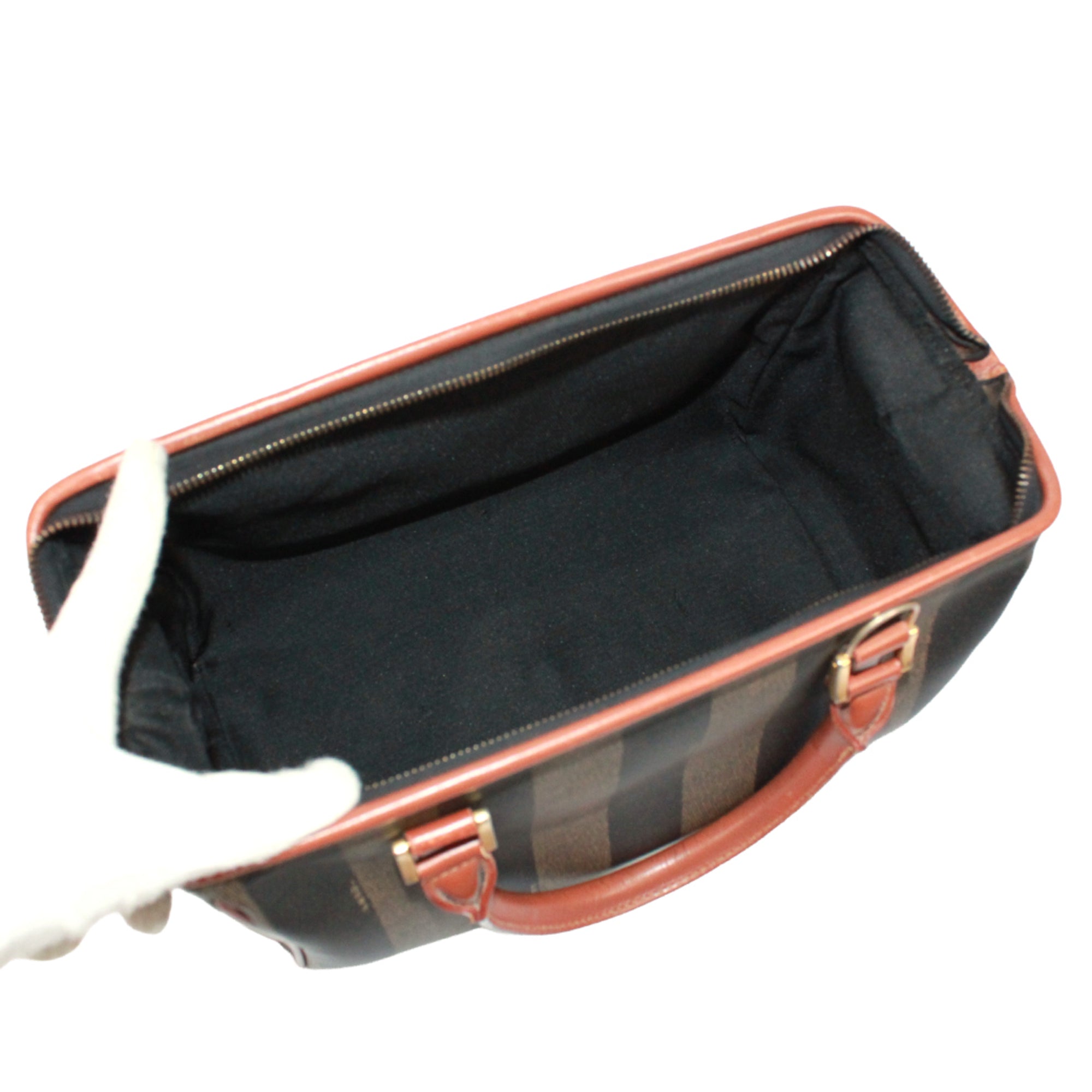 Fendi Black Brown Khaki Pvc Leather Boston Bag Handbag (Pre-Owned)