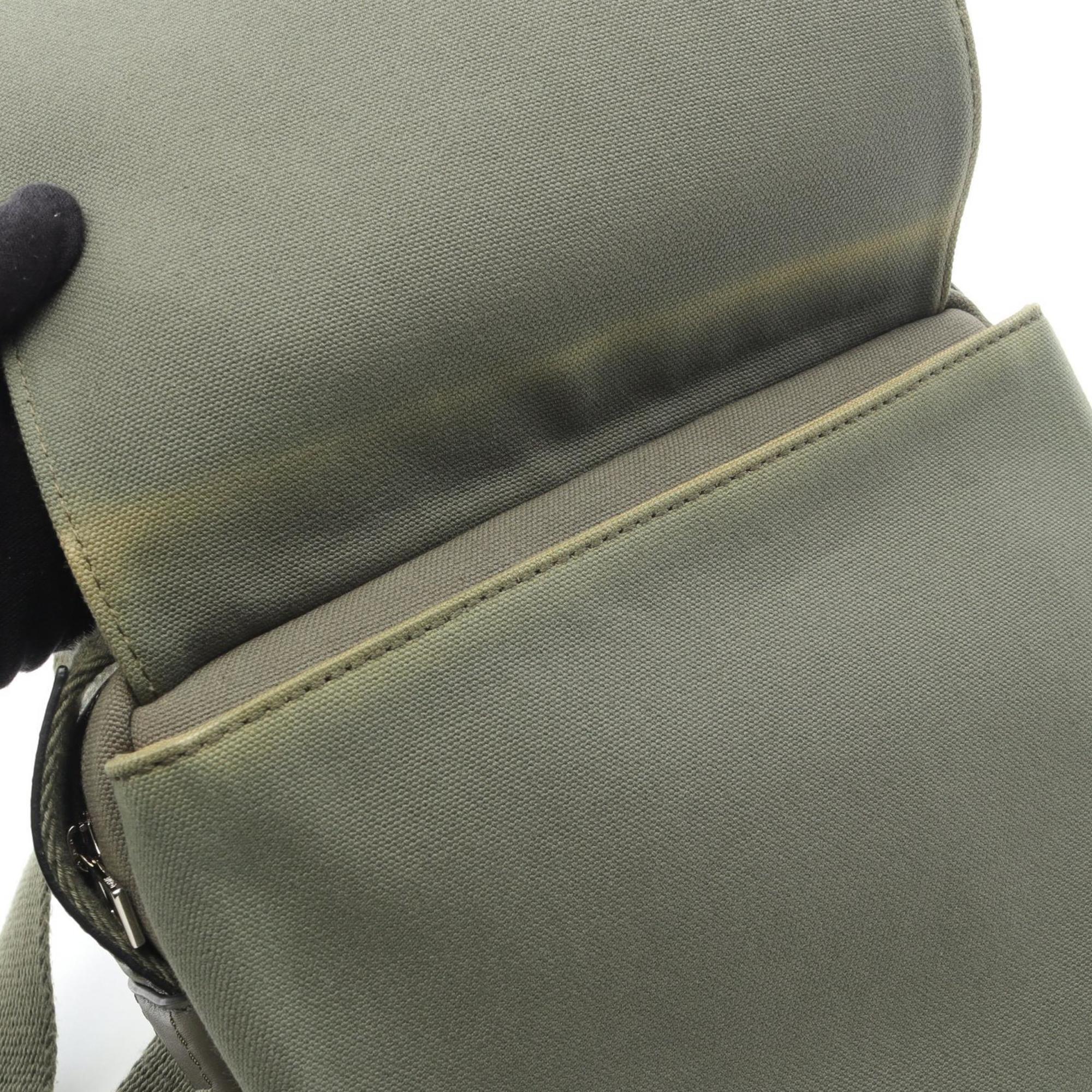 Loewe Khaki Canvas Leather Messenger Bag Shoulder Bag (Pre-Owned)