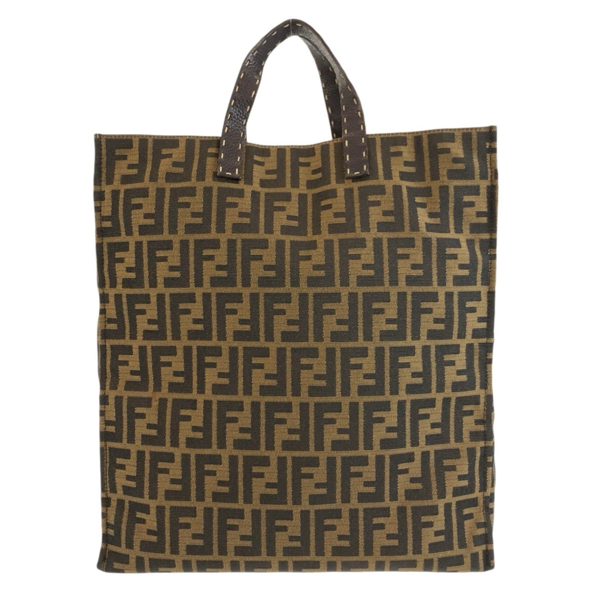 Fendi Brown Canvas Leather Handbag Tote Bag (Pre-Owned)