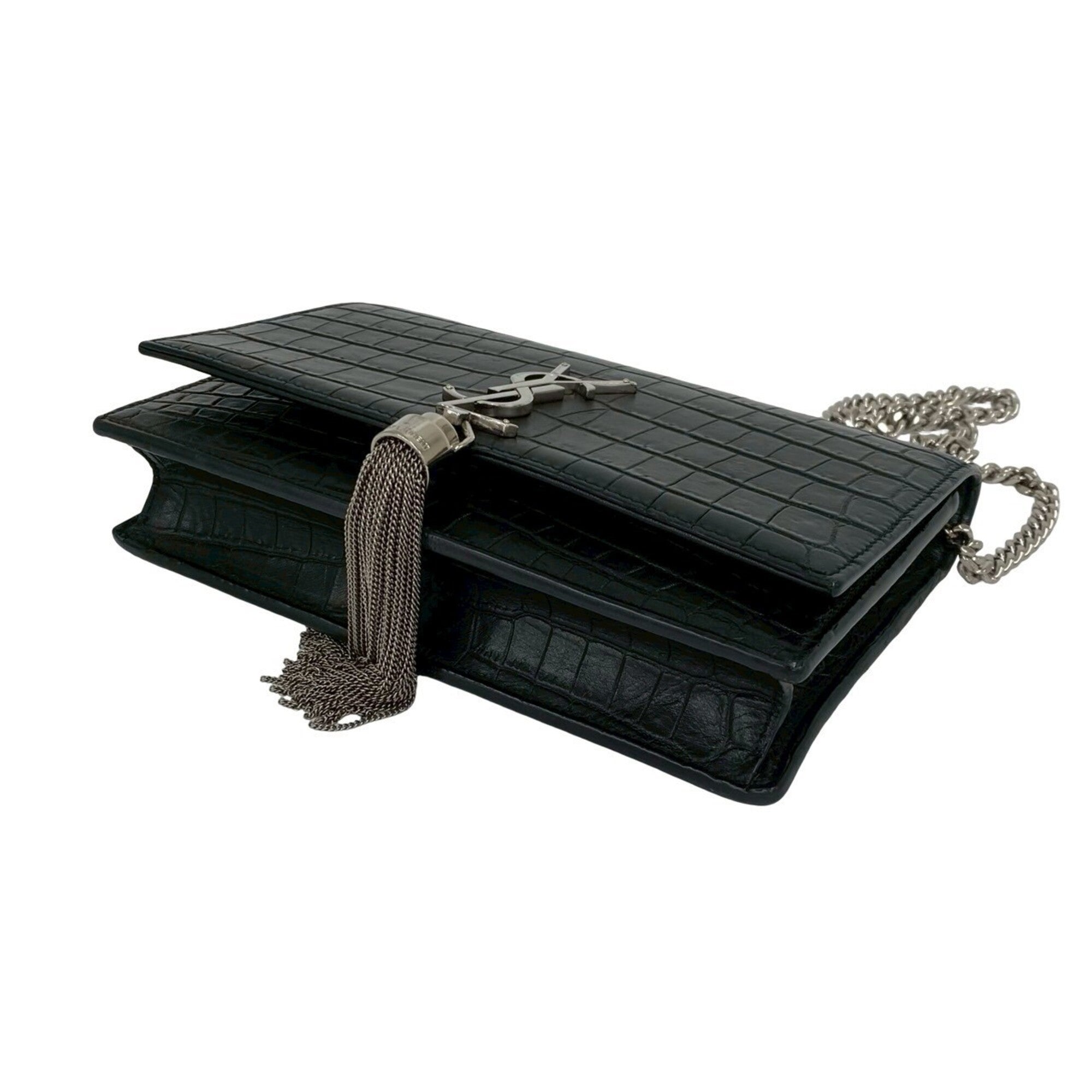Saint Laurent Black Leather Pochette Shoulder Bag (Pre-Owned)
