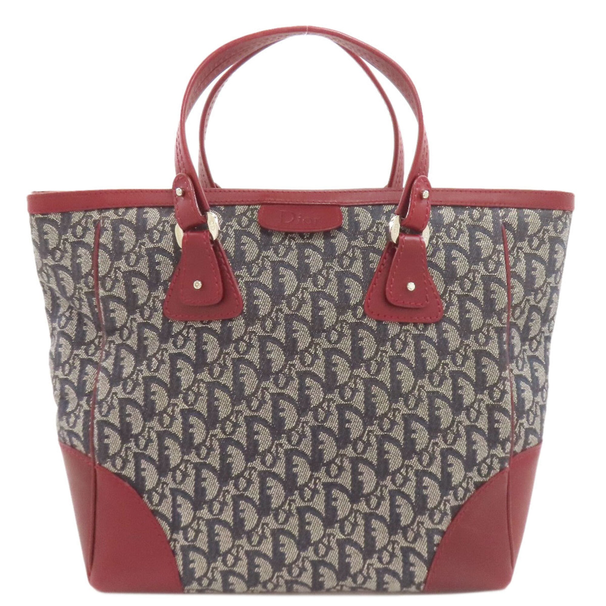 Christian Dior Navy Red Color Canvas Tote Bag (Pre-Owned)