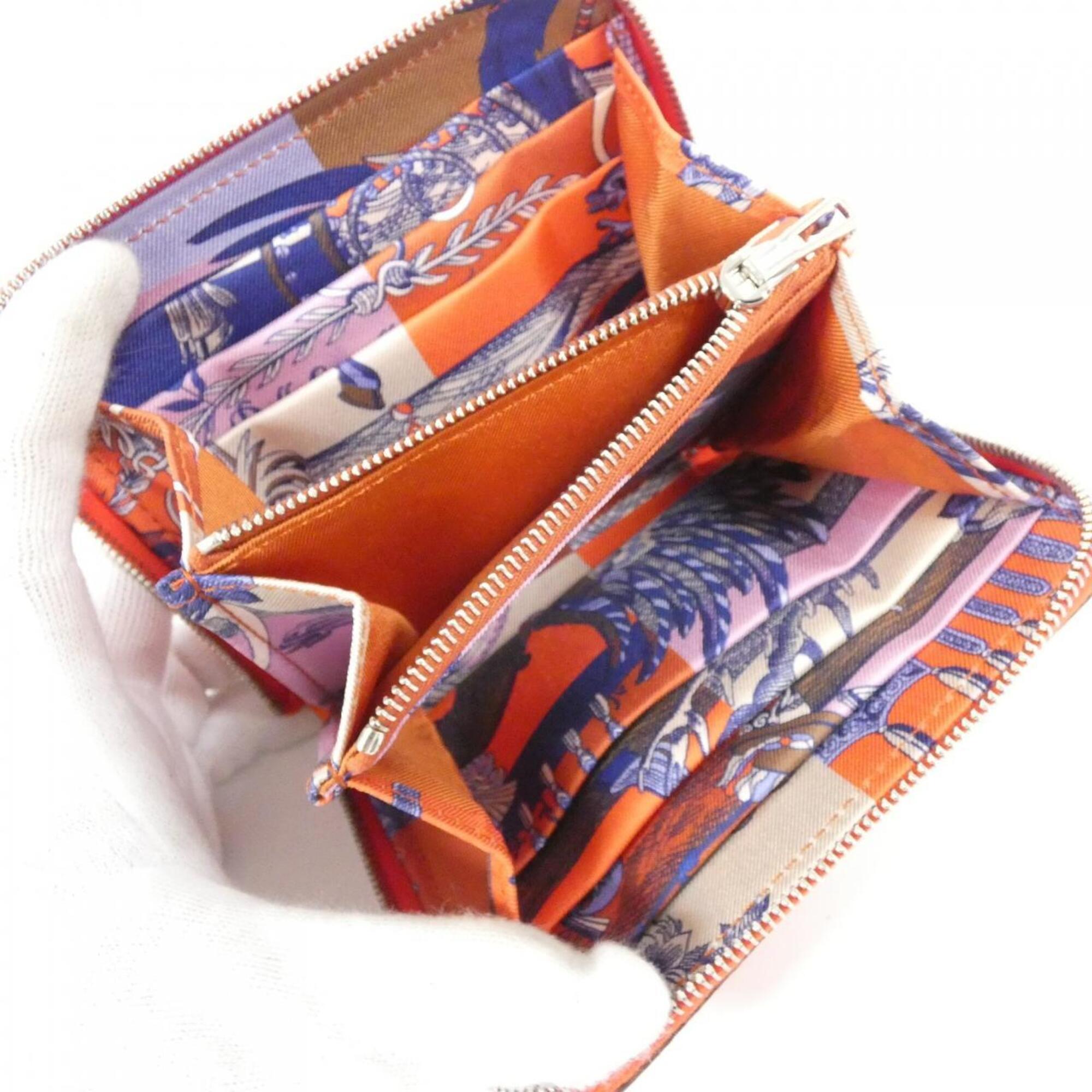 Hermes Capucine Red Color Epsom Leather Silk Coin Purse/Coin Case (Pre-Owned)