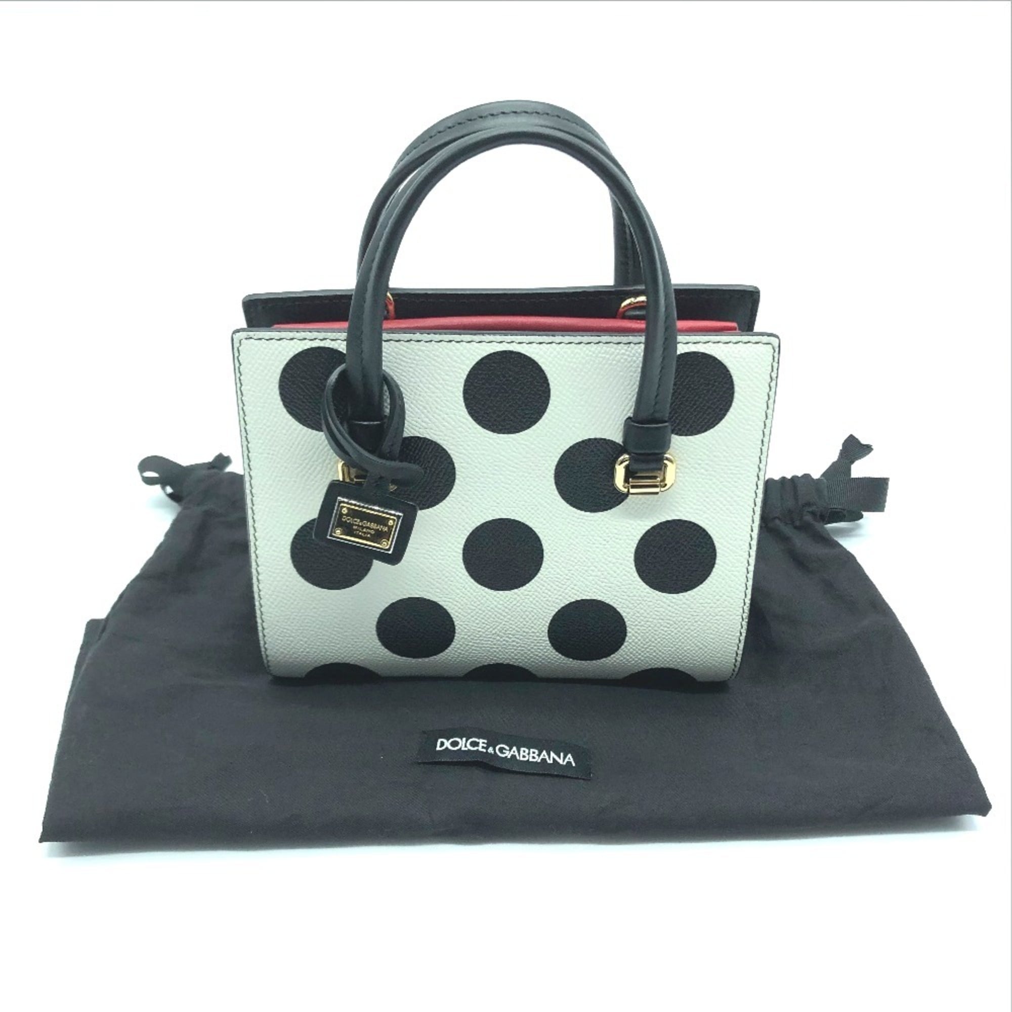 Dolce & Gabbana Black Red Color White Leather Handbag Shoulder Bag (Pre-Owned)