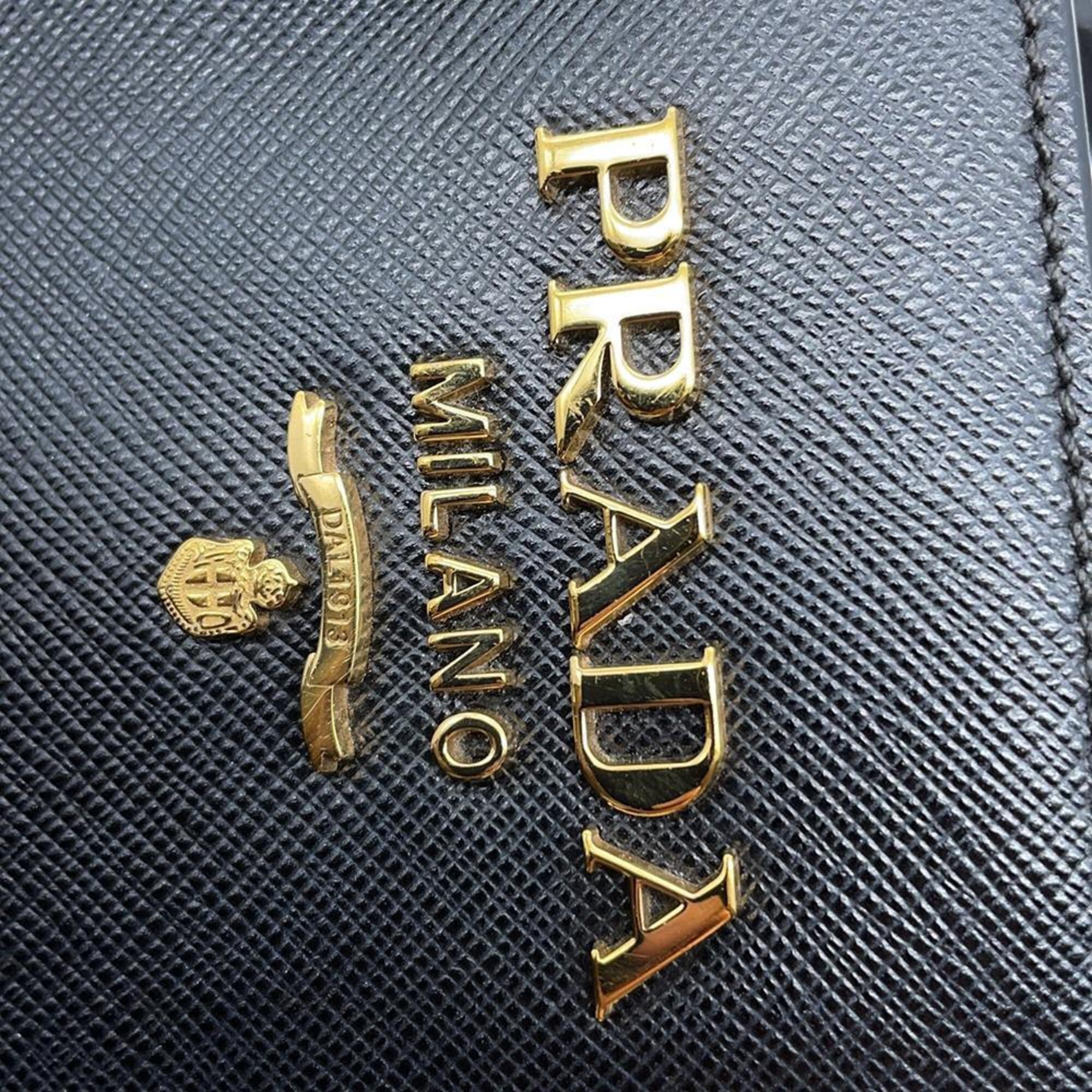 Prada Black Leather Shoulder Bag Tote Bag (Pre-Owned)