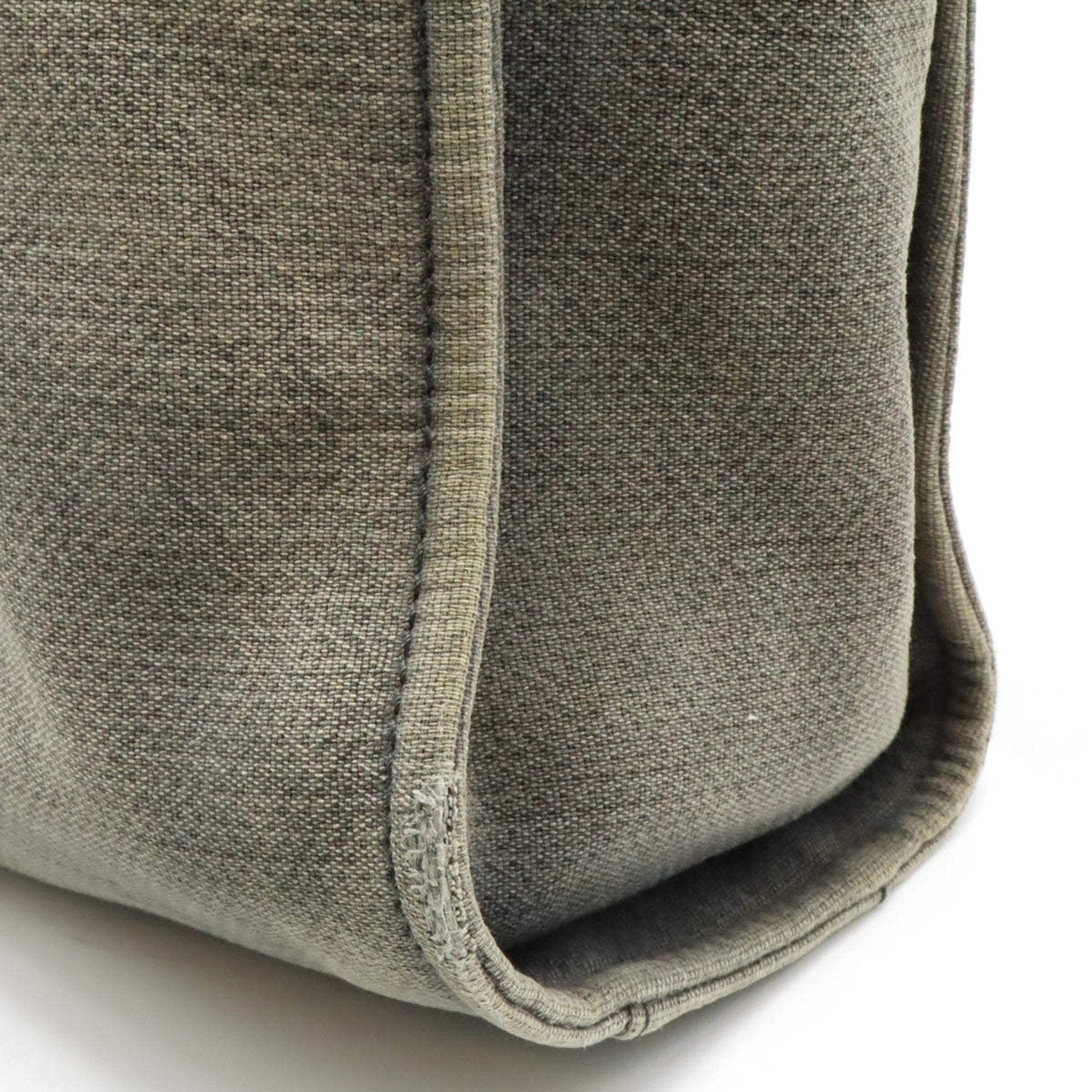Chanel Black Gray Canvas Leather Shoulder Bag Tote Bag (Pre-Owned)