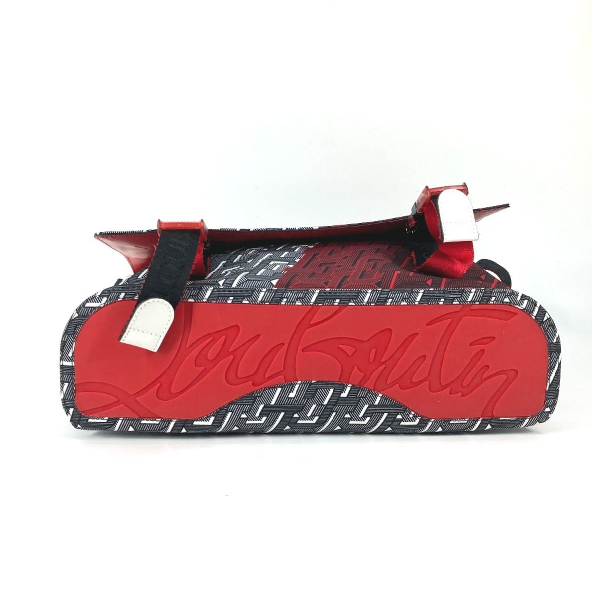 Christian Louboutin Black Red Color White Nylon Handbag Messenger Bag Shoulder Bag (Pre-Owned)