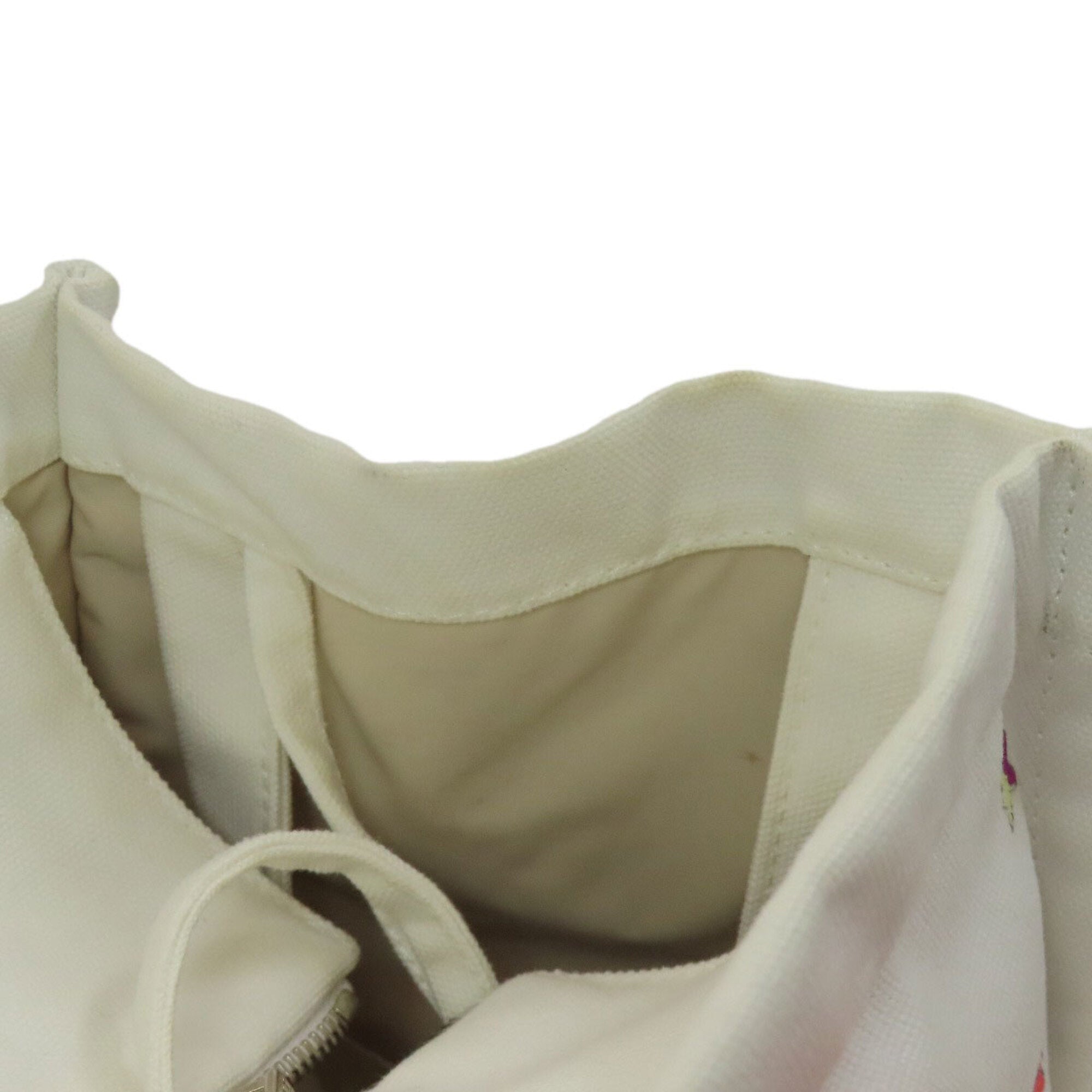 Hermes Red Color White Canvas Tote Bag (Pre-Owned)