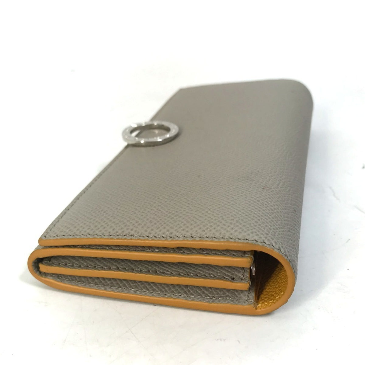 Bvlgari Gray Yellow Leather Long Wallet (Bi-Fold) (Pre-Owned)