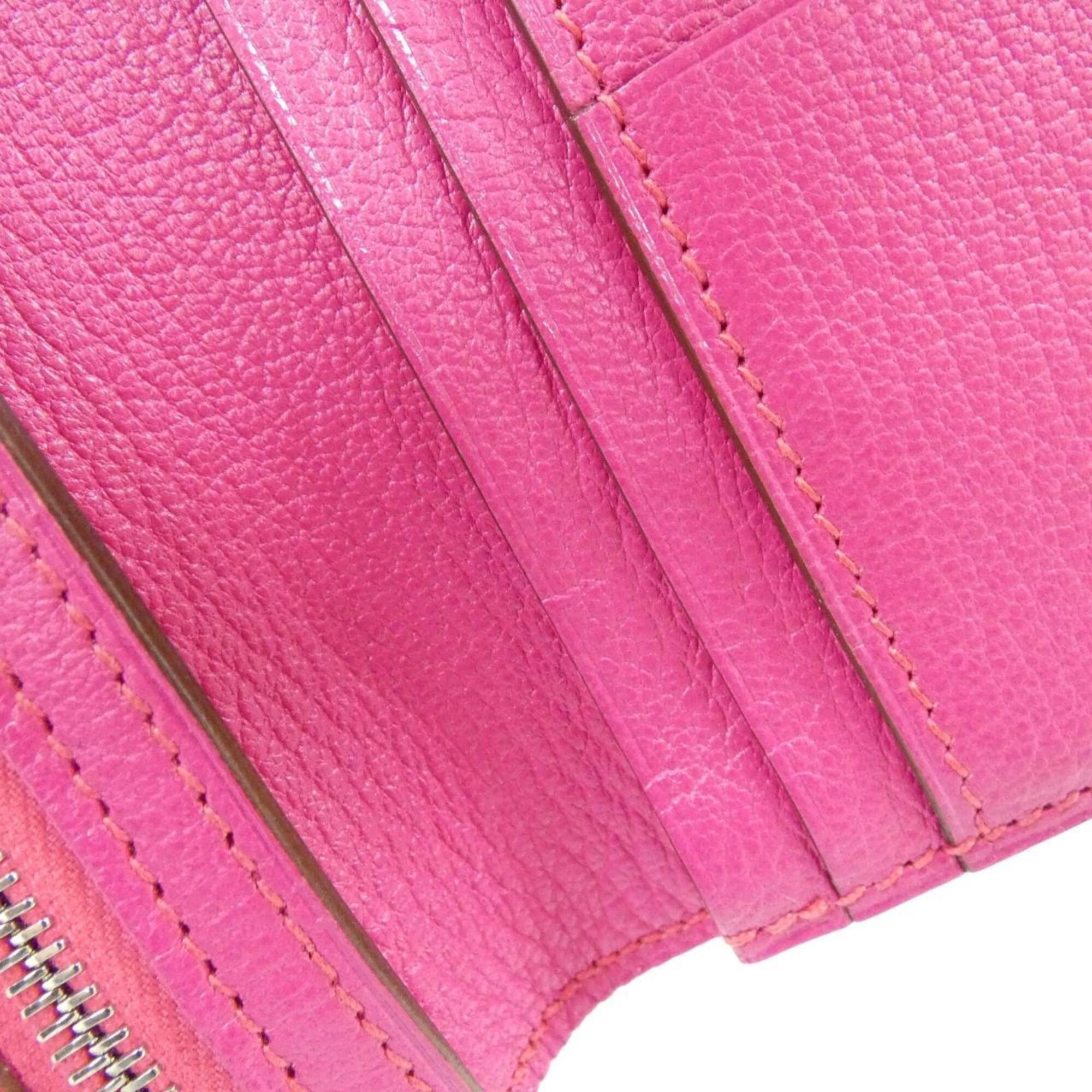 Hermes Rose Shocking Soufre Chevre Leather Long Wallet (Bi-Fold) (Pre-Owned)