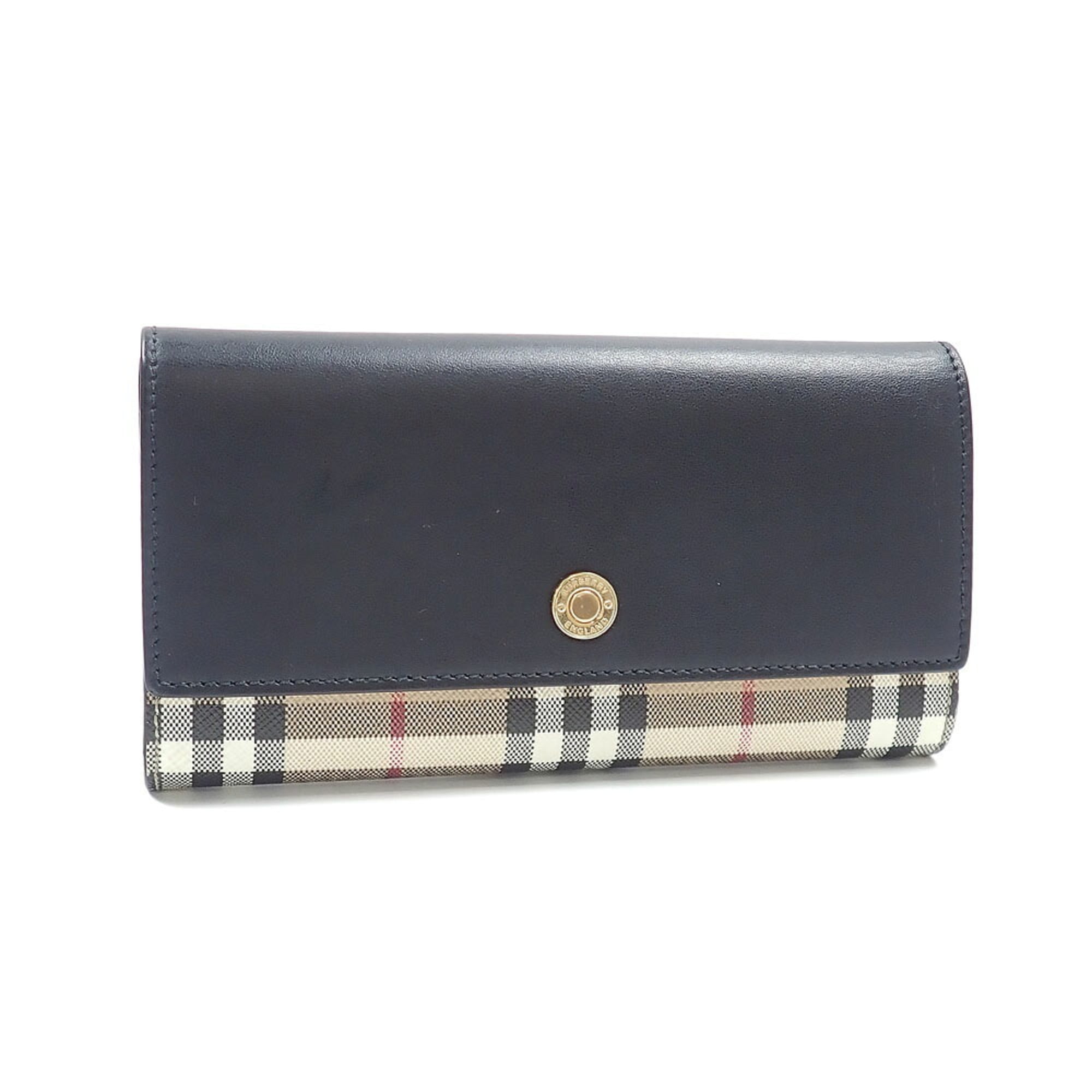 Burberry Black Leather Elastane Long Wallet (Bi-Fold) (Pre-Owned)