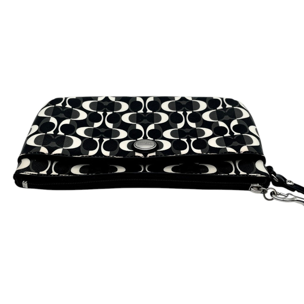 Coach Black Gray White Coated Canvas Leather Clutch Bag Pouch (Pre-Owned)